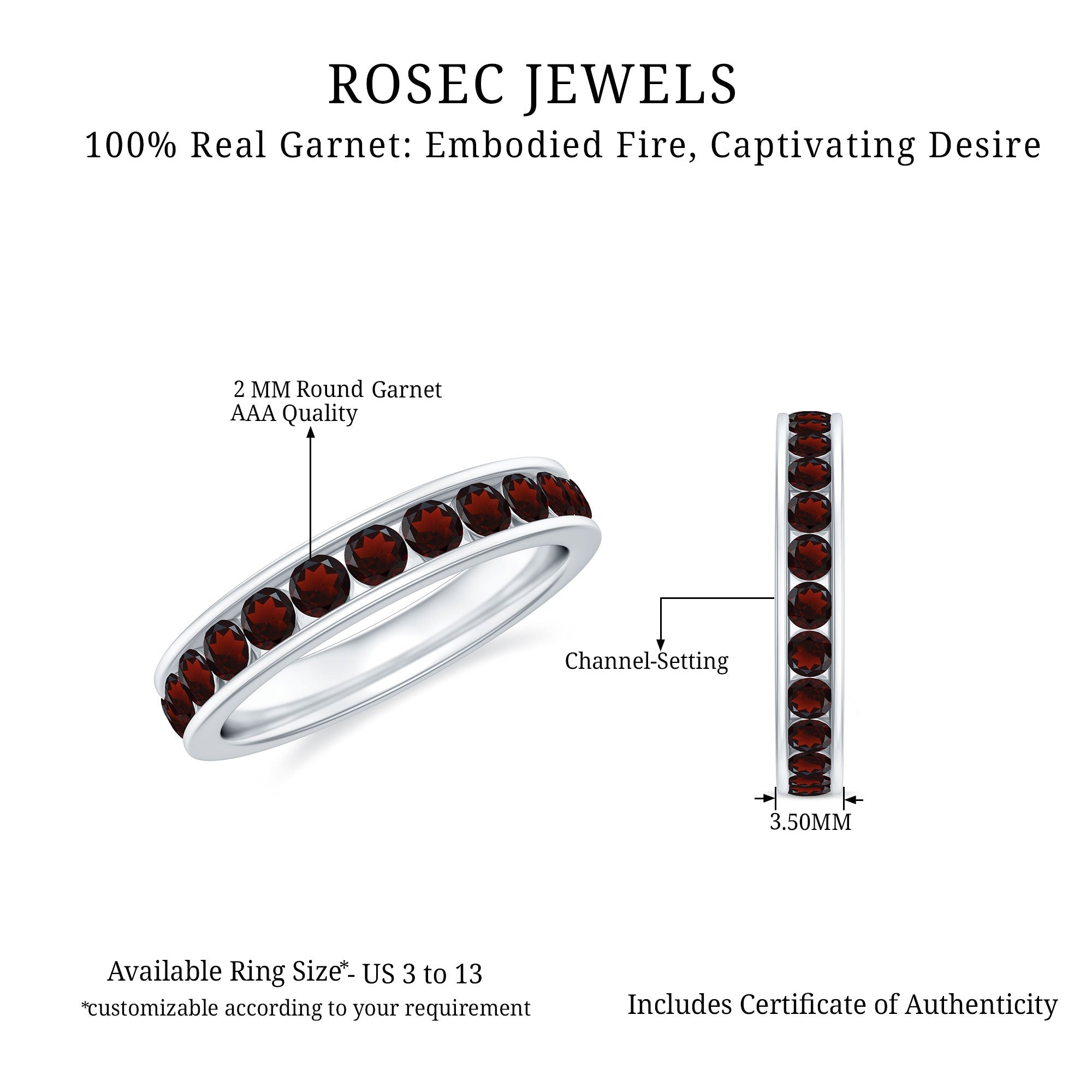Certified Real Garnet Eternity Ring for Anniversary