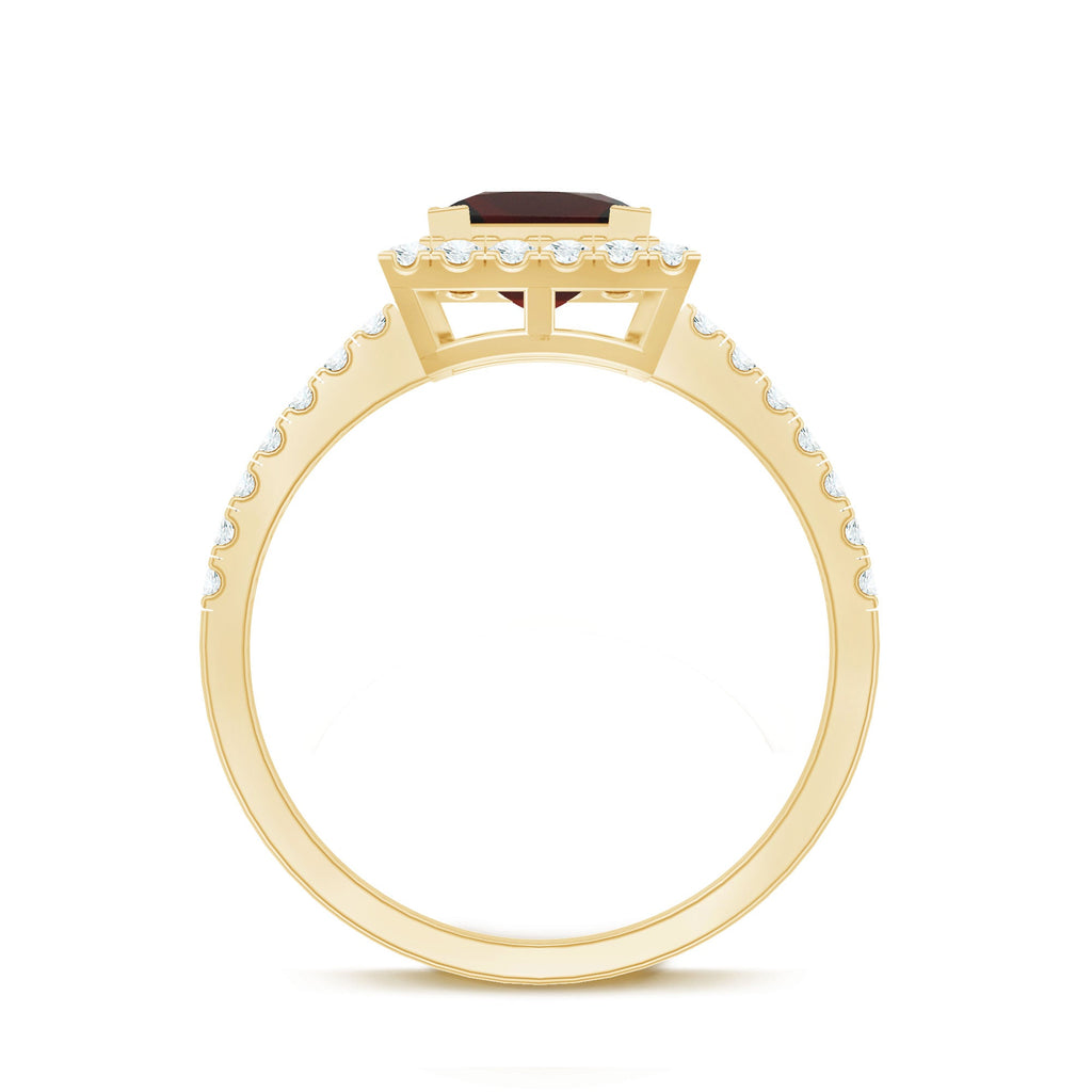 Natural Garnet Princess Cut Engagement Ring with Diamond Halo