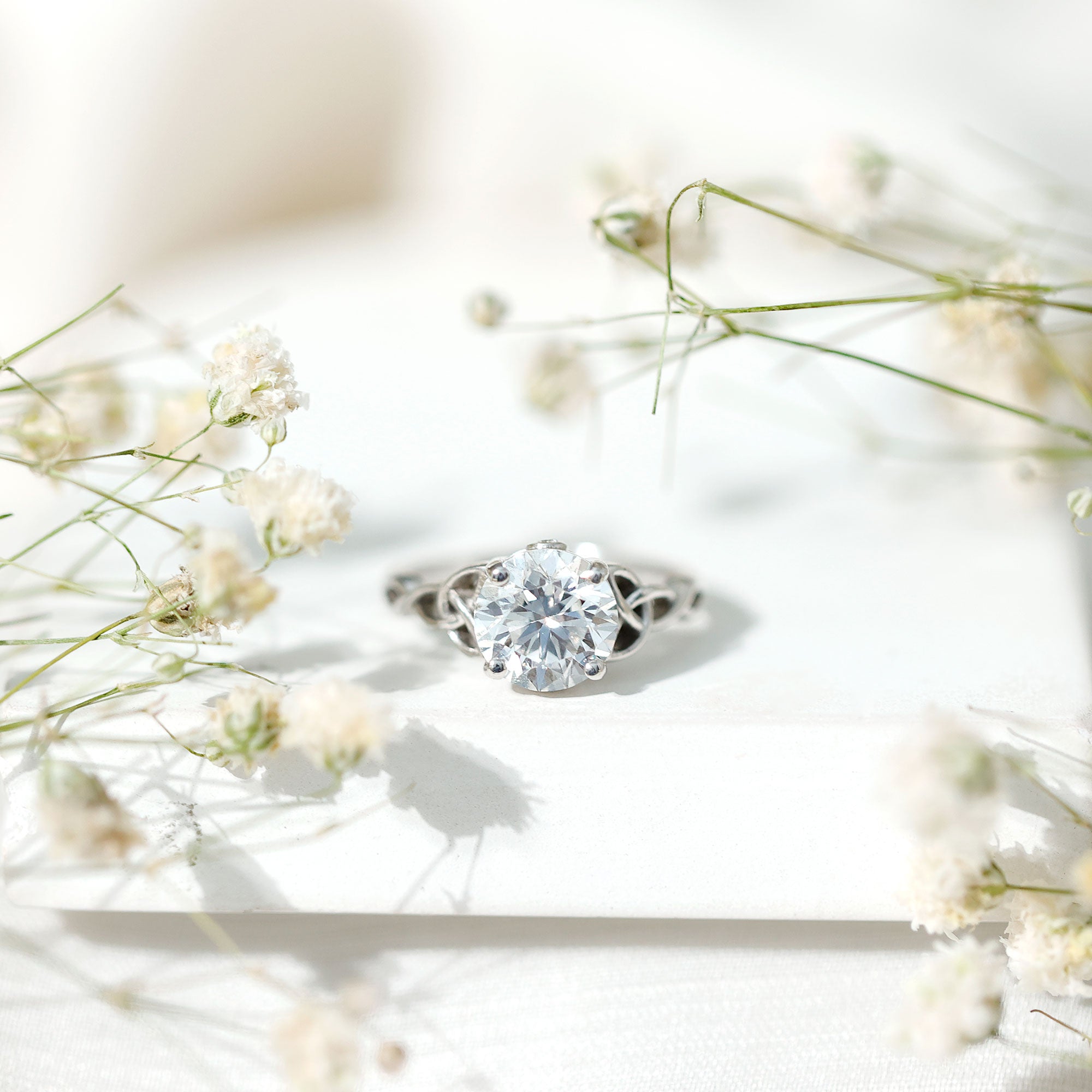 Certified Solitaire Moissanite Celtic Design Engagement Ring