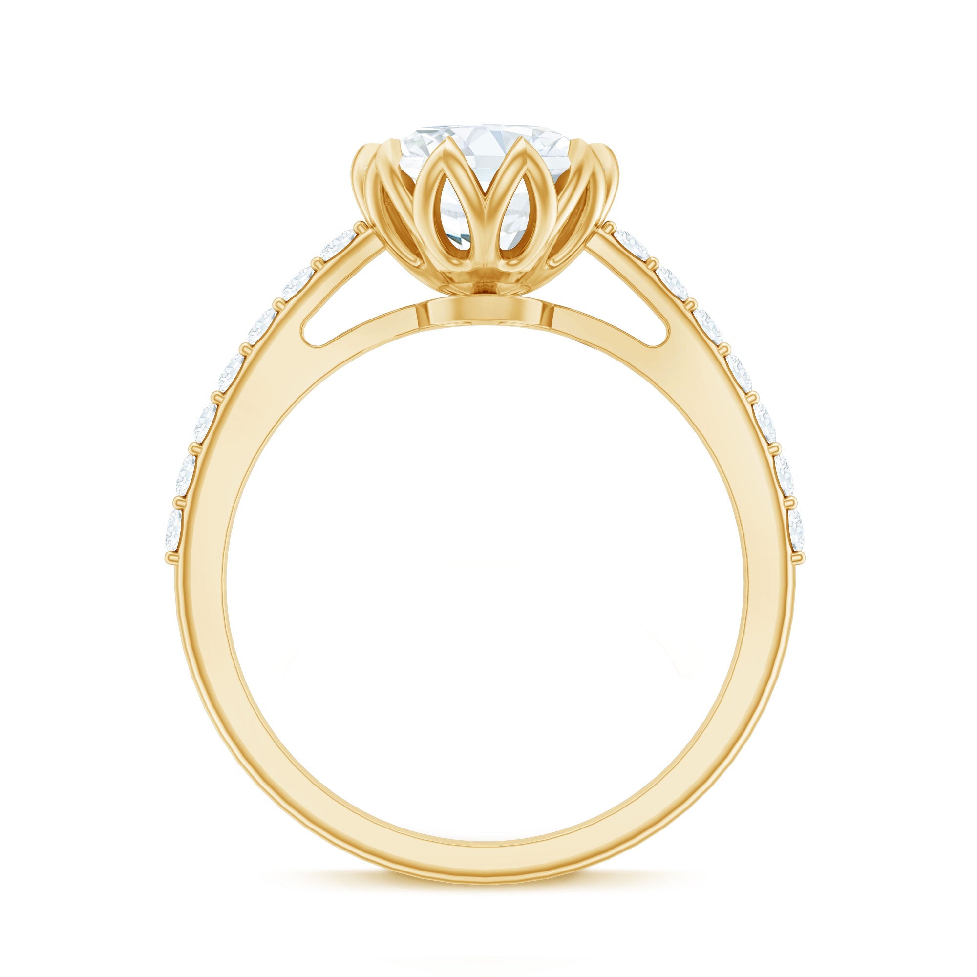 Lotus Basket Set Moissanite Engagement Ring with Certificate