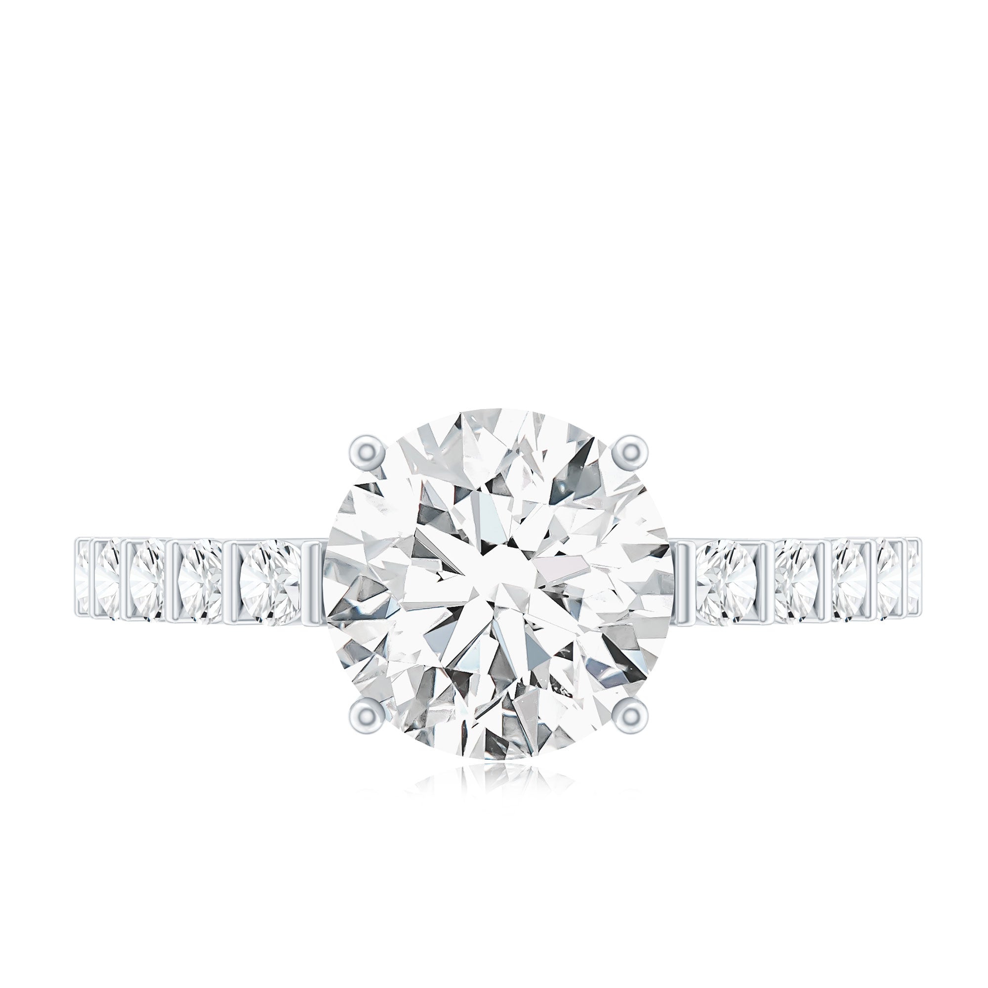 Solitaire Moissanite Engagement Ring with Side Stones