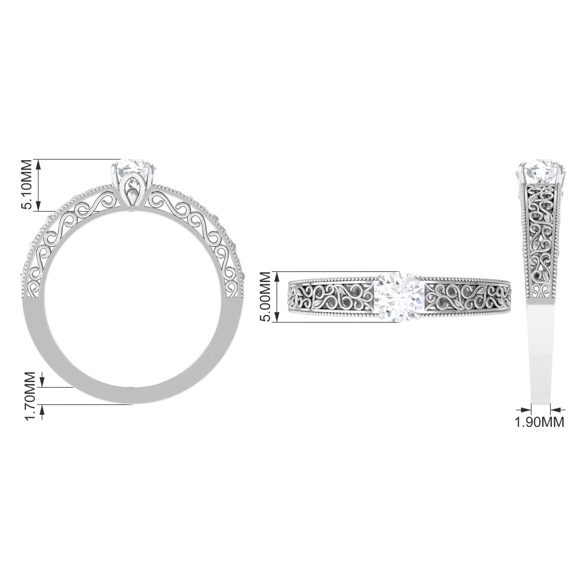 Cubic Zirconia Solitaire Vintage Inspired Filigree Ring in Claw Setting