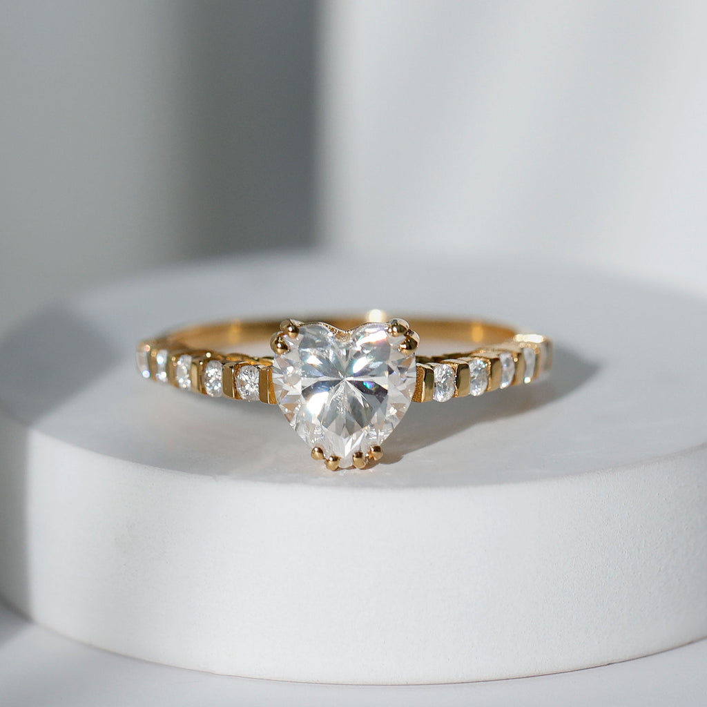 Certified 2 Carat Moissanite Heart Engagement Ring with Side Stones