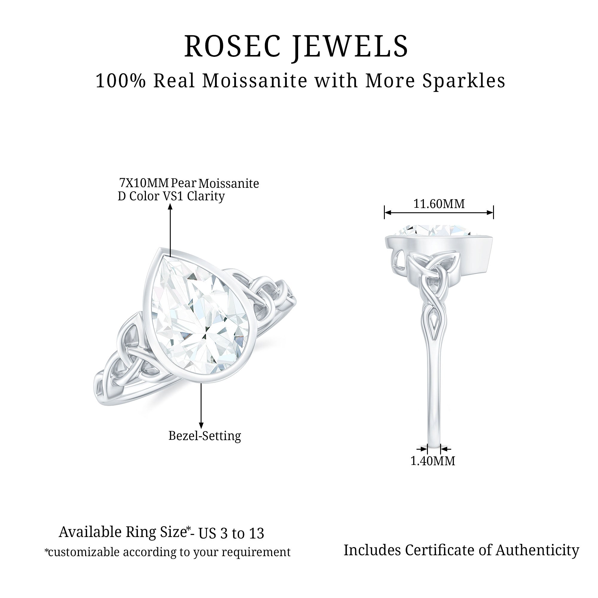 2.2 Carat Pear Shape Moissanite Celtic Knot Engagement Ring
