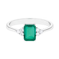 Octagon Cut Emerald Engagement Ring with Diamond Trio