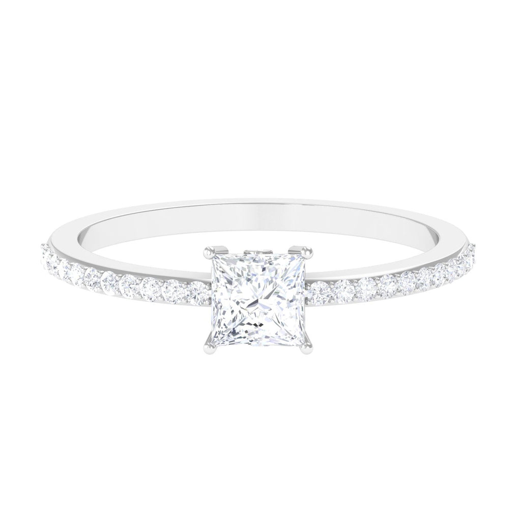 3/4 CT Princess Cut Zircon Solitaire Ring with Surprise and Side Stones
