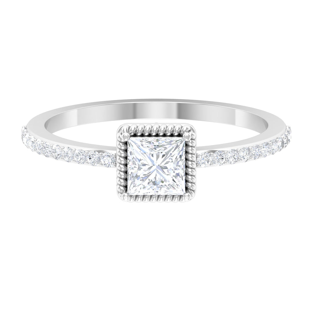 3/4 CT Princess Cut Zircon Solitaire Ring with Side Stones