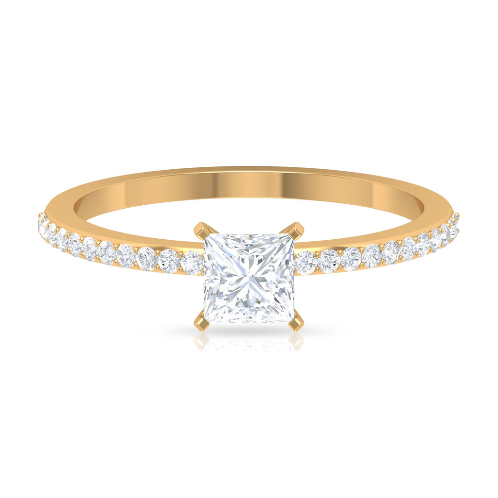3/4 CT Princess Cut Cubic Zircon Solitaire Ring with Side Stones