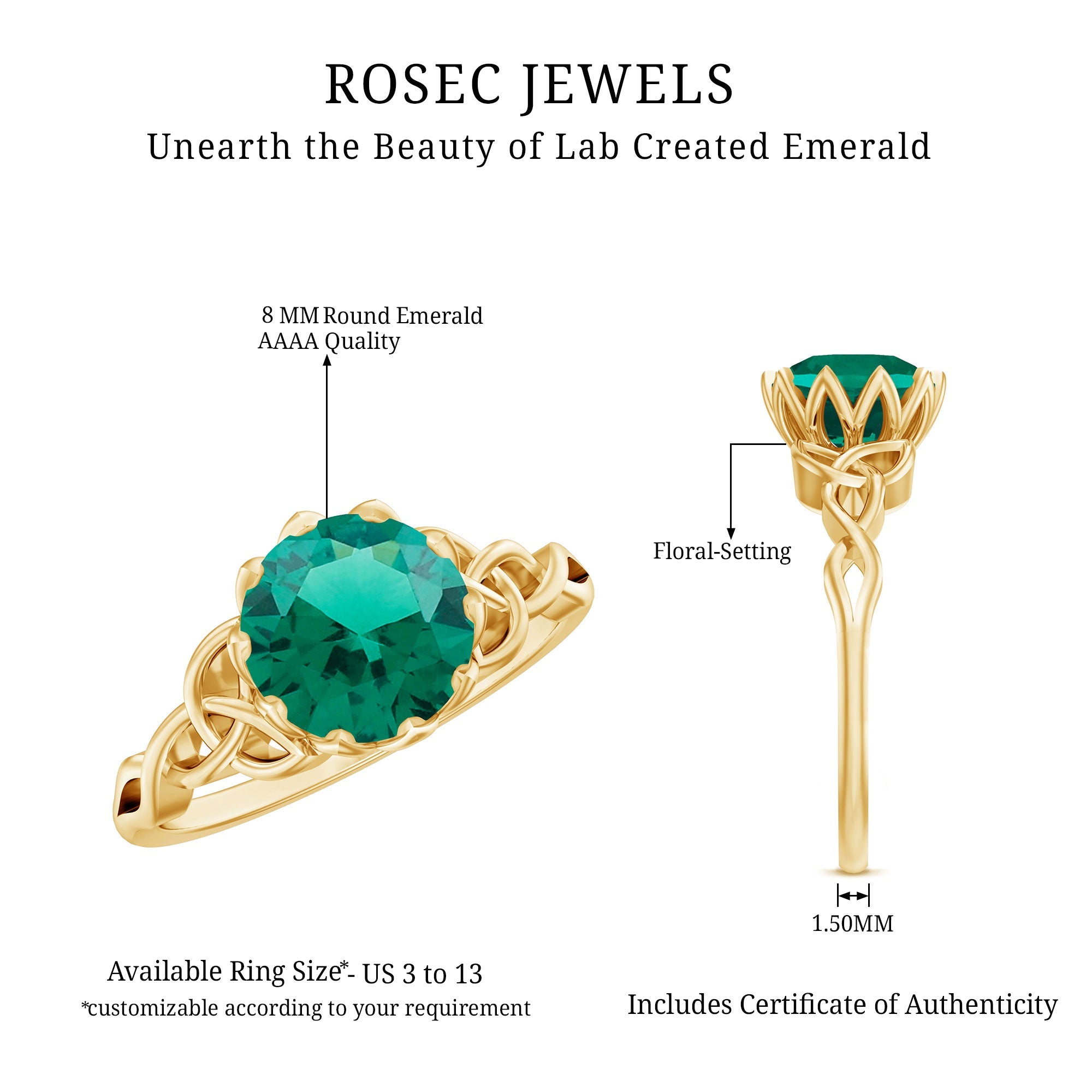 Lotus Basket Set Lab Grown Emerald Knot Engagement Ring