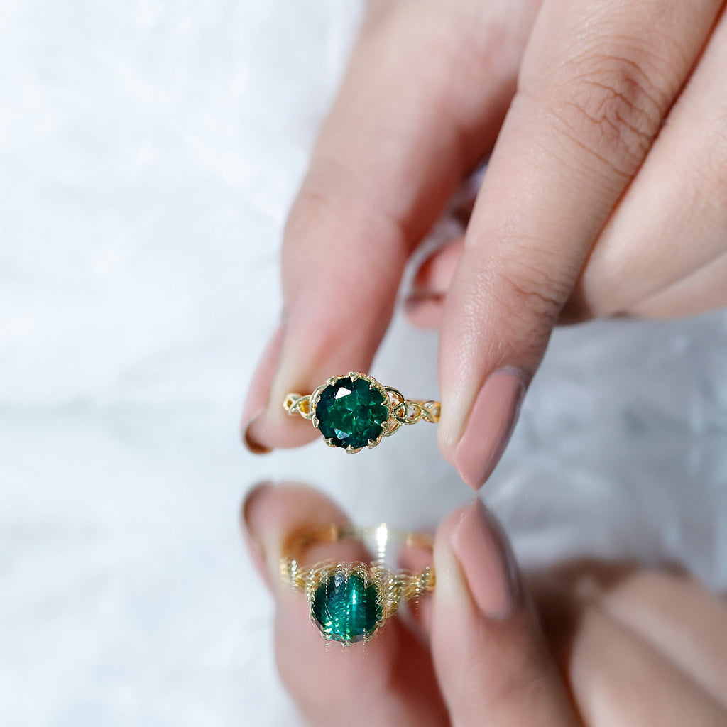 Lotus Basket Set Lab Grown Emerald Knot Engagement Ring