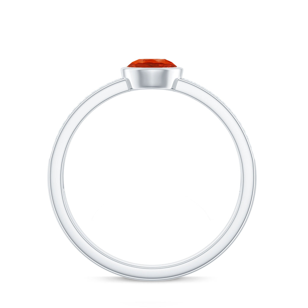 3/4 CT Round Shape Fire Opal Engagement Ring with Diamond