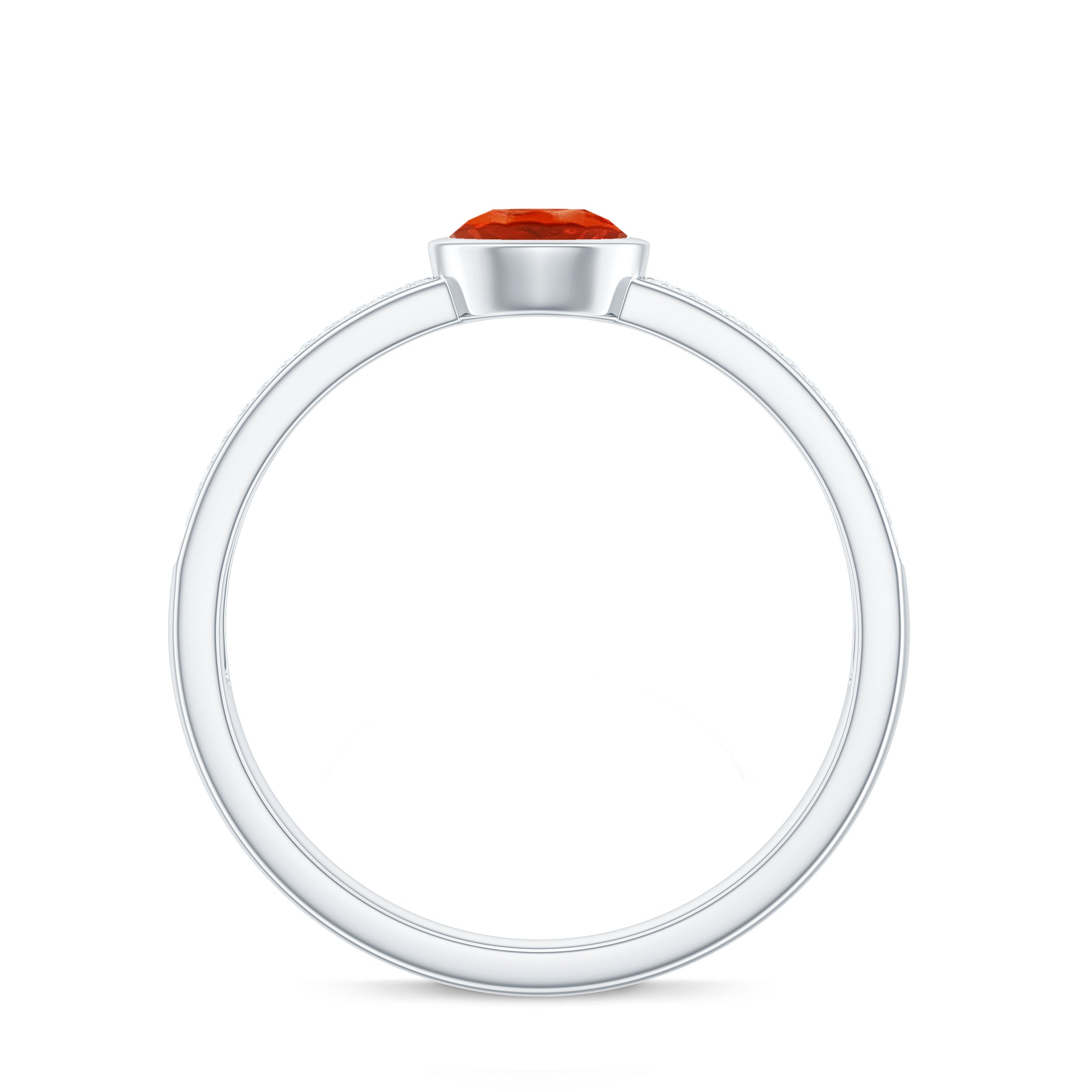 3/4 CT Round Shape Fire Opal Engagement Ring with Diamond
