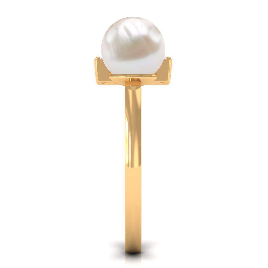 Cultured 3 Carat Freshwater Pearl Cuff Ring with Diamond