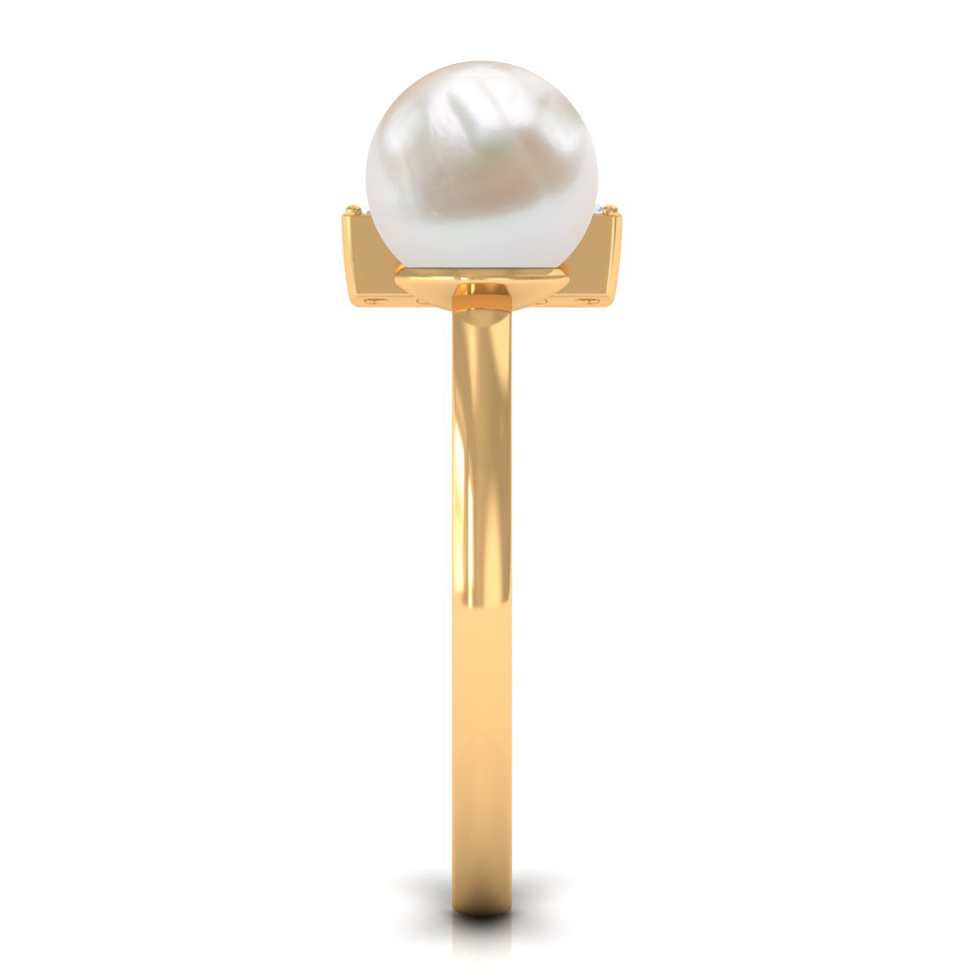 Cultured 3 Carat Freshwater Pearl Cuff Ring with Diamond
