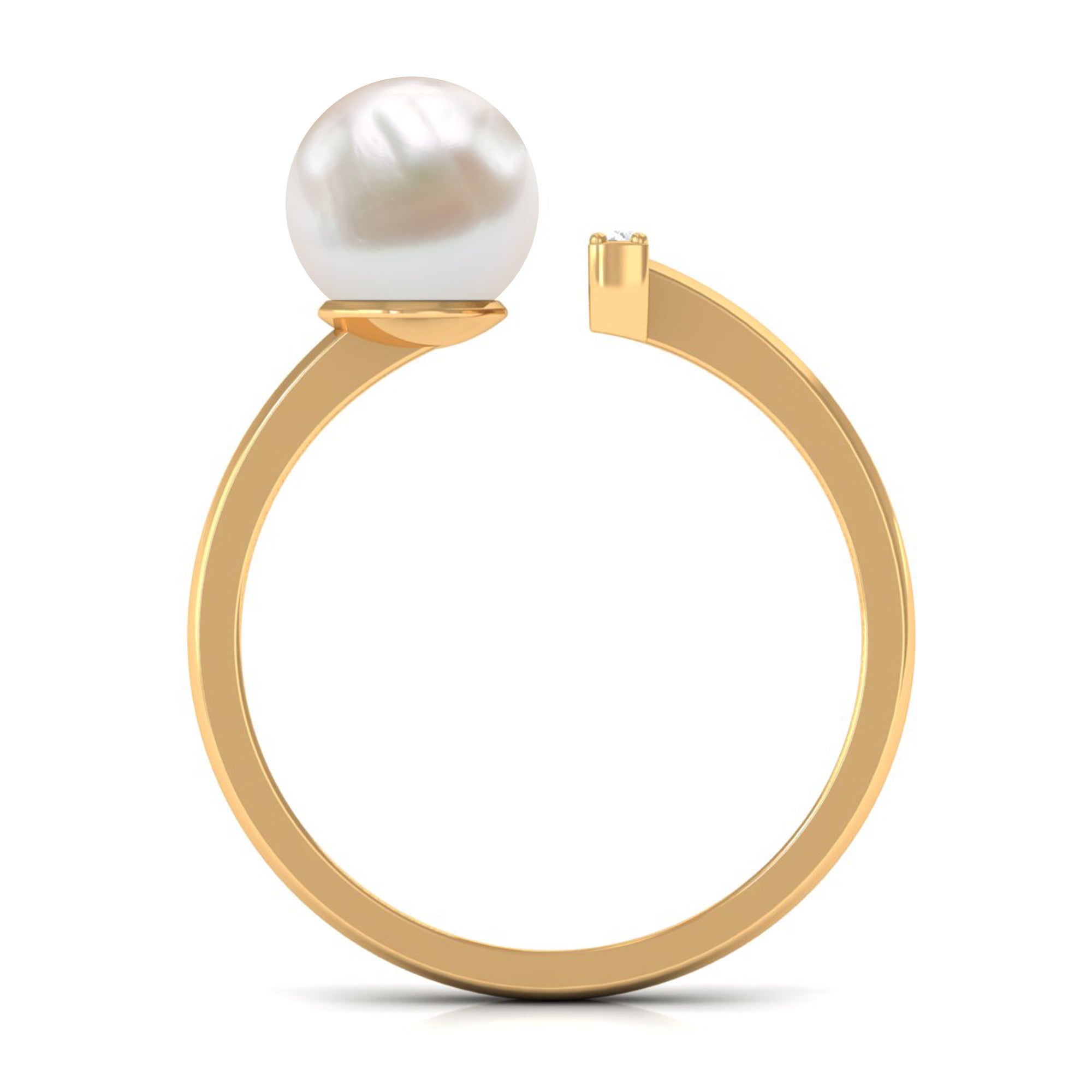 Cultured 3 Carat Freshwater Pearl Cuff Ring with Diamond
