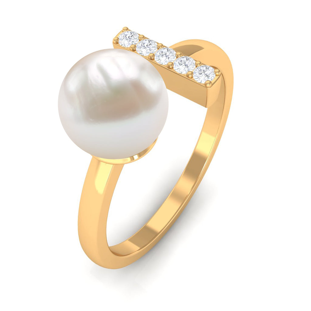 Cultured 3 Carat Freshwater Pearl Cuff Ring with Diamond