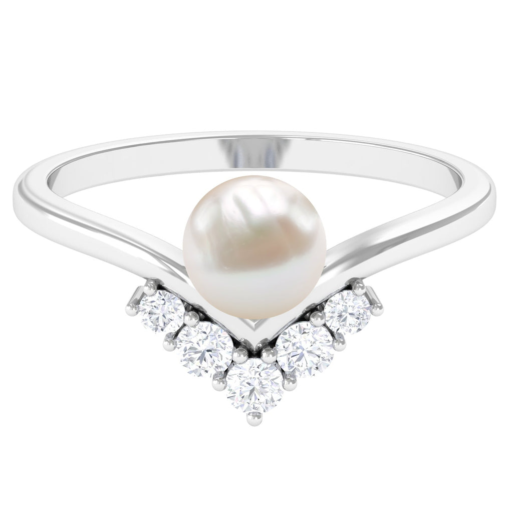Cultured 2 Carat Freshwater Pearl Chevron Engagement Ring with Diamond