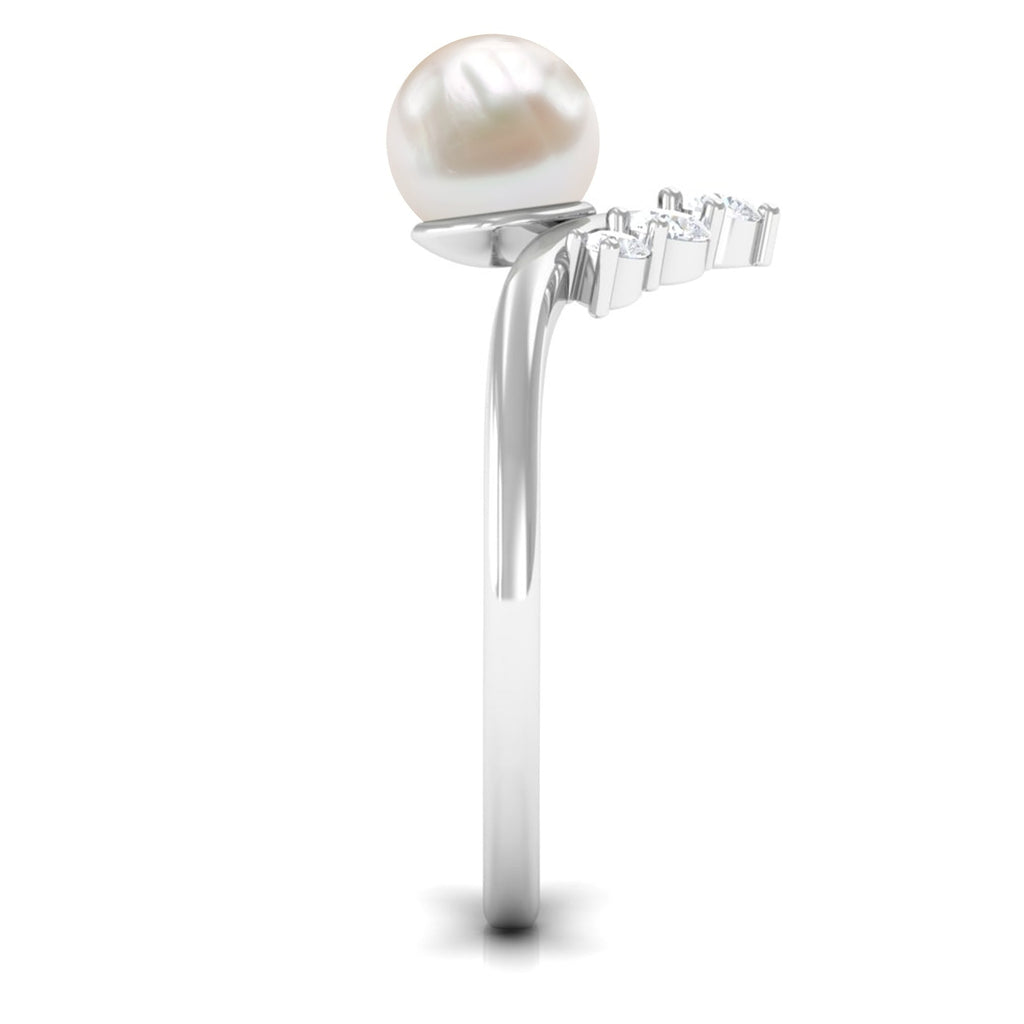 Cultured 2 Carat Freshwater Pearl Chevron Engagement Ring with Diamond