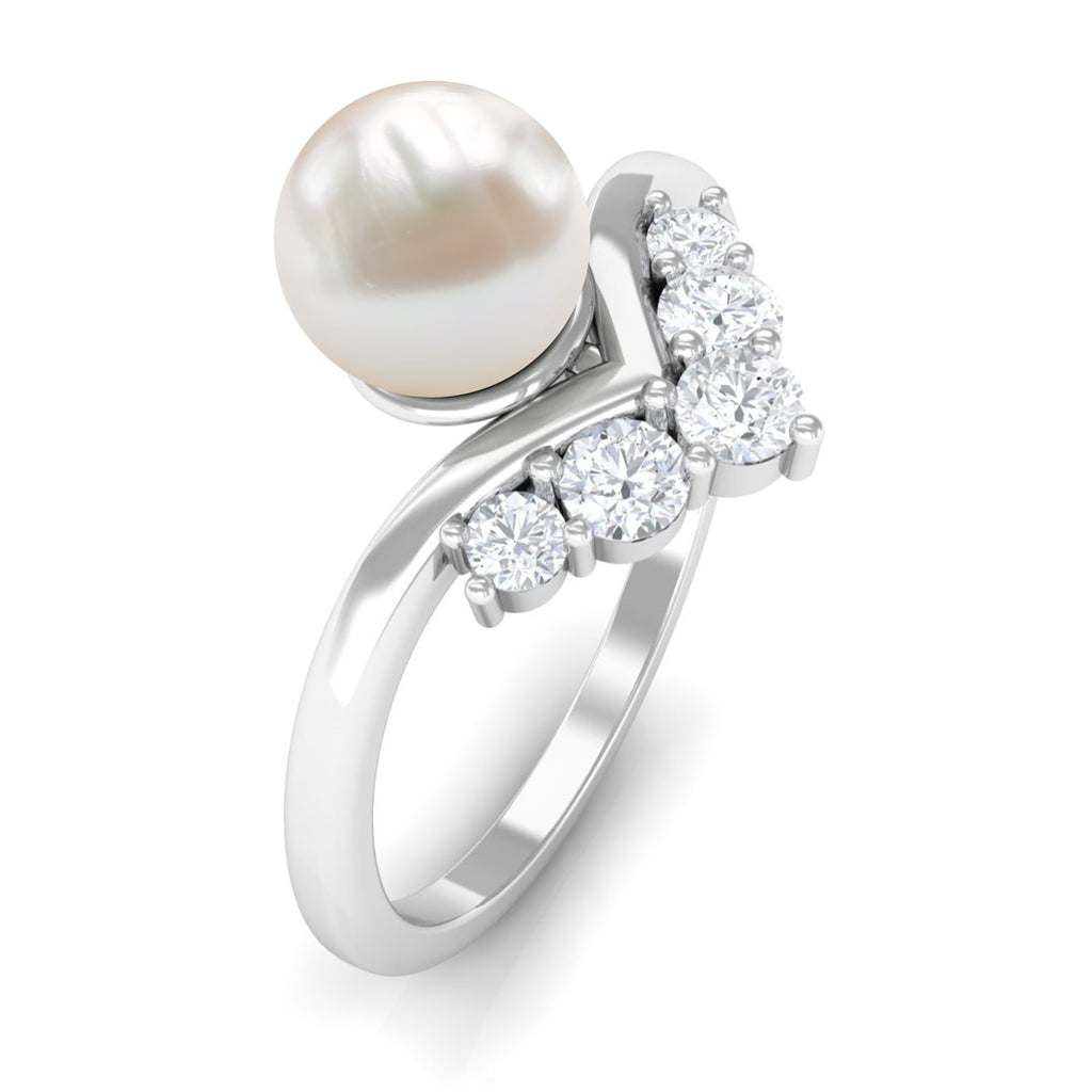 Cultured 2 Carat Freshwater Pearl Chevron Engagement Ring with Diamond