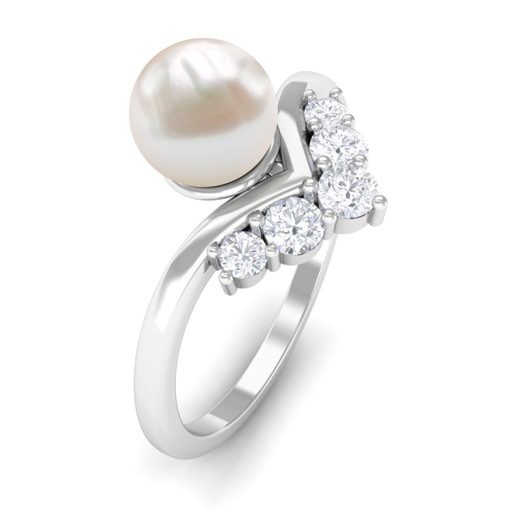 Cultured 2 Carat Freshwater Pearl Chevron Engagement Ring with Diamond