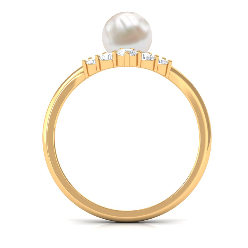 Cultured 2 Carat Freshwater Pearl Chevron Engagement Ring with Diamond