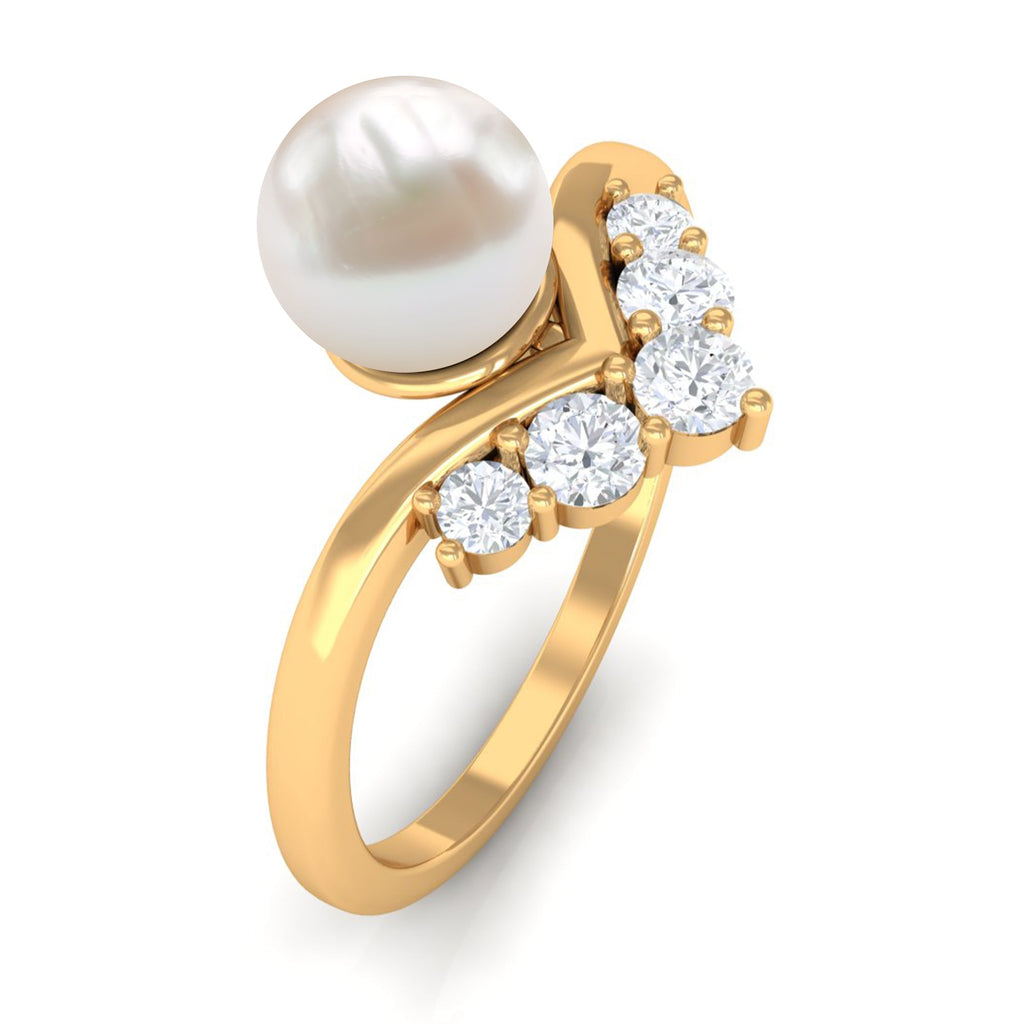 Cultured 2 Carat Freshwater Pearl Chevron Engagement Ring with Diamond