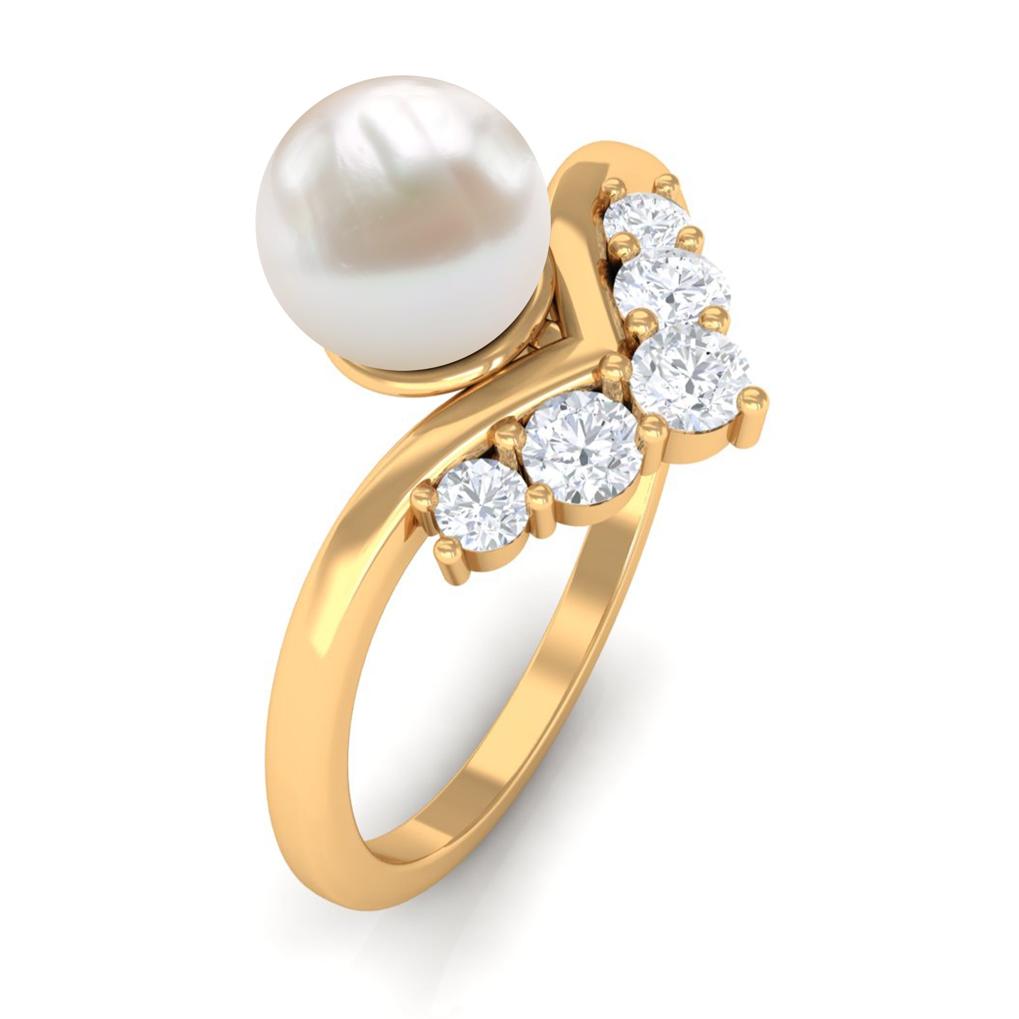 Cultured 2 Carat Freshwater Pearl Chevron Engagement Ring with Diamond
