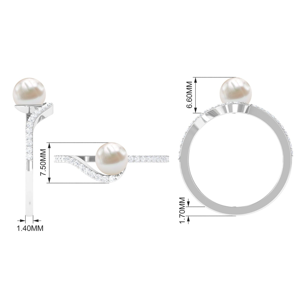 Cultured 2 Carat White Pearl Engagement Ring with Diamond Bypass Shank