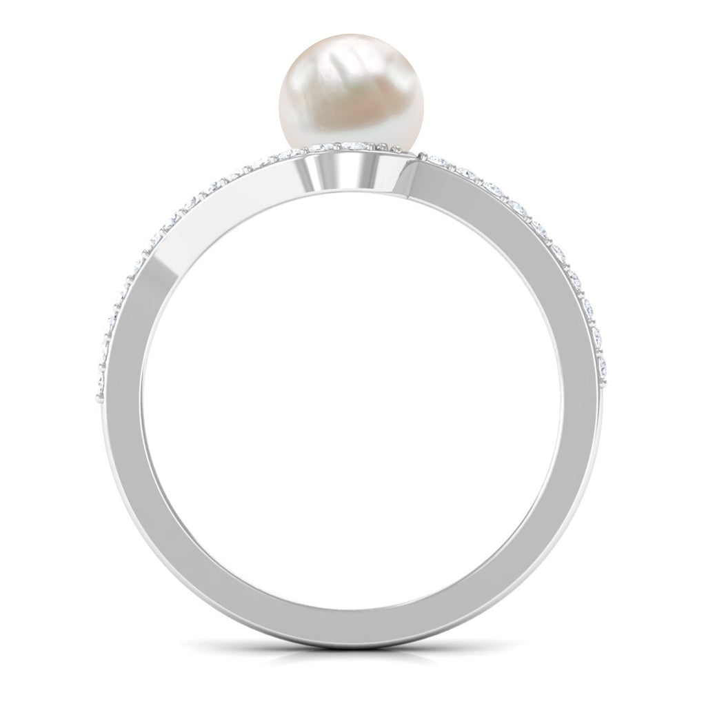 Cultured 2 Carat White Pearl Engagement Ring with Diamond Bypass Shank