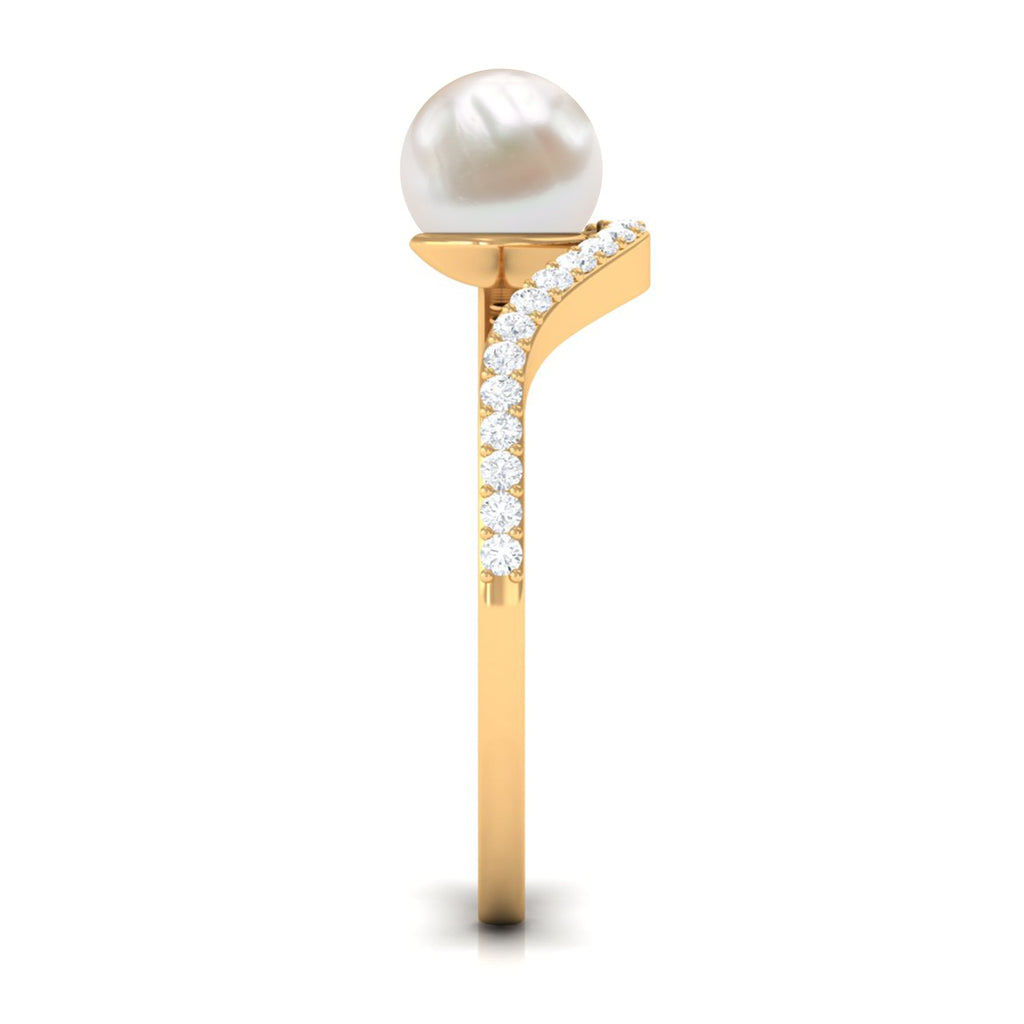 Cultured 2 Carat White Pearl Engagement Ring with Diamond Bypass Shank