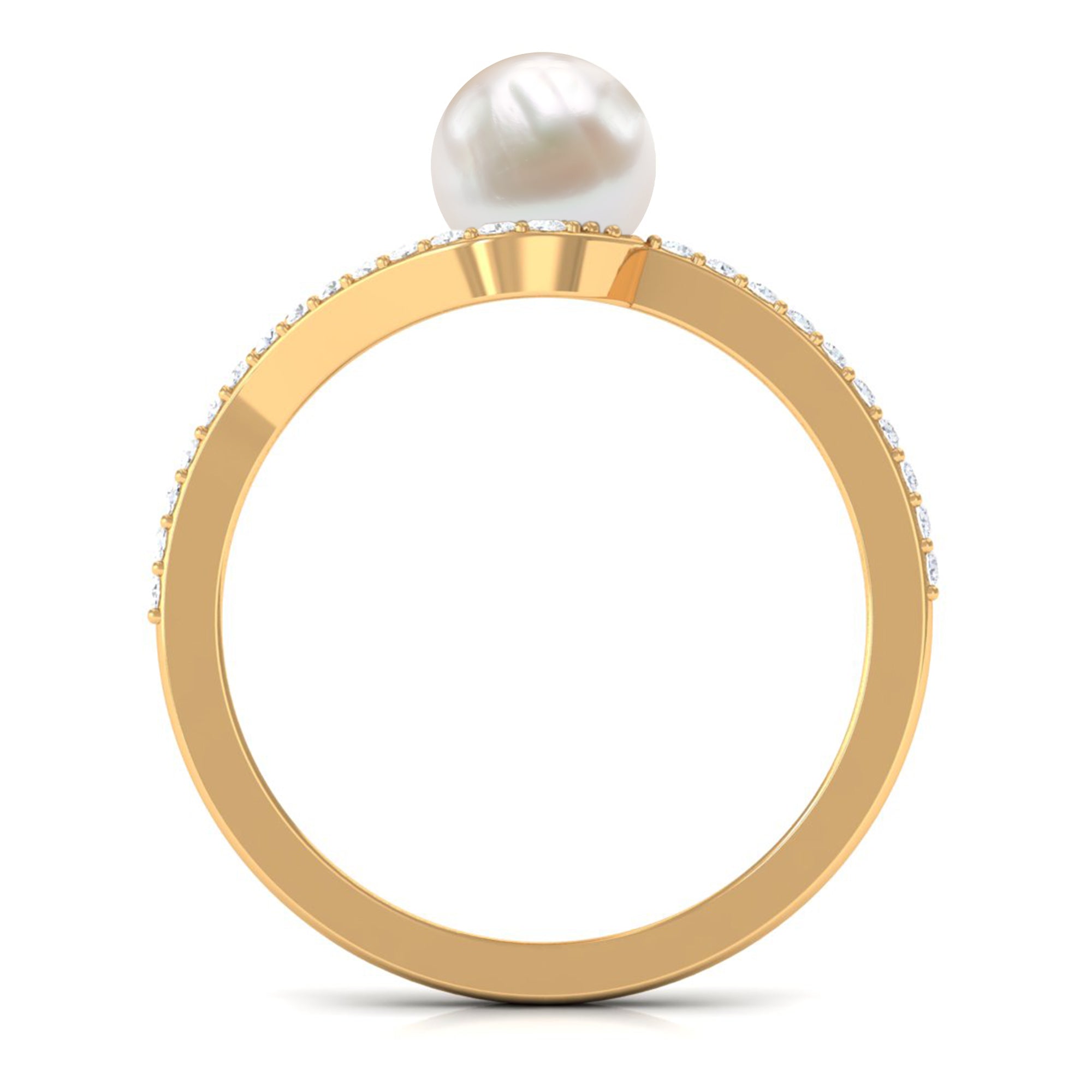 Cultured 2 Carat White Pearl Engagement Ring with Diamond Bypass Shank