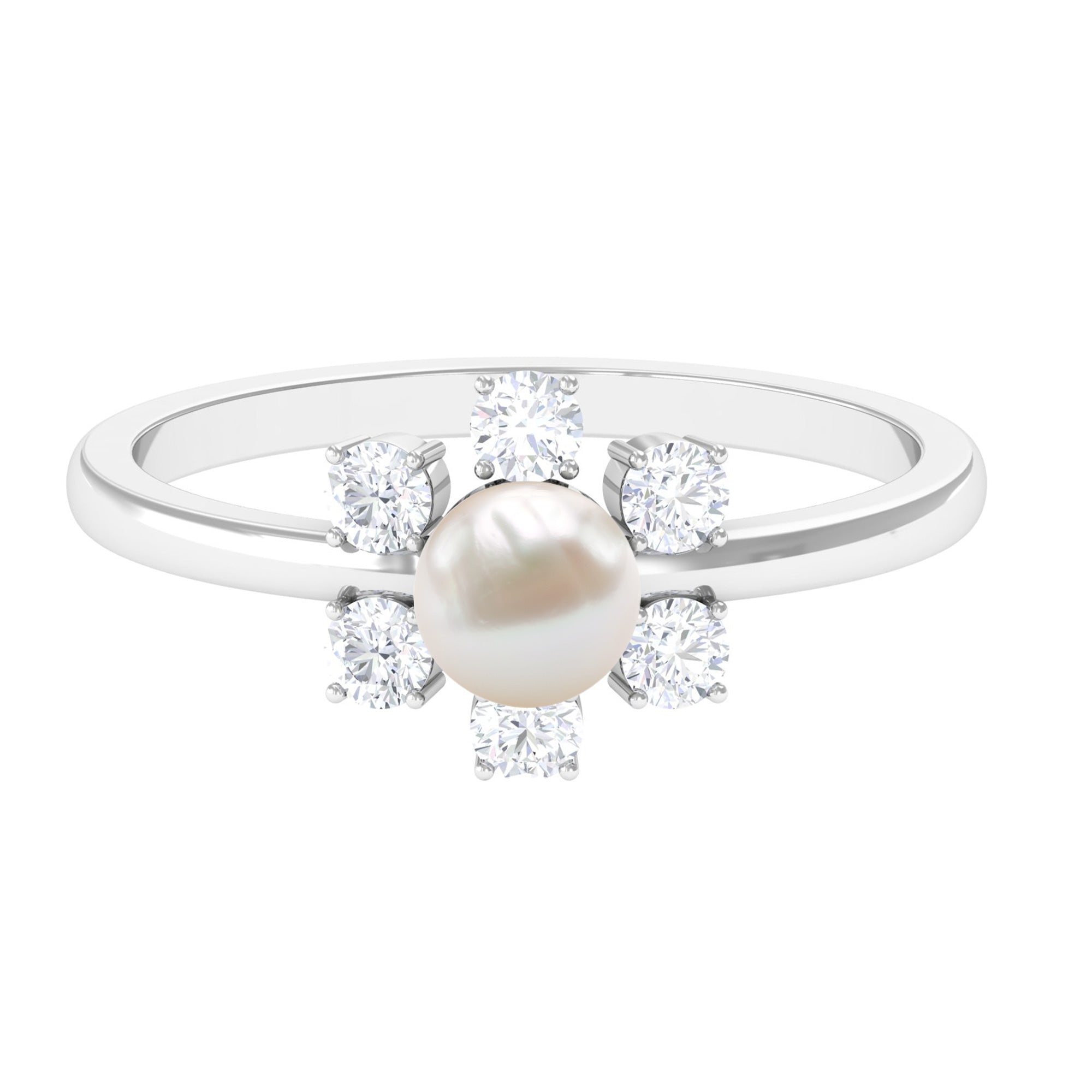 Cultured 2 Carat Freshwater Engagement Ring with Diamond