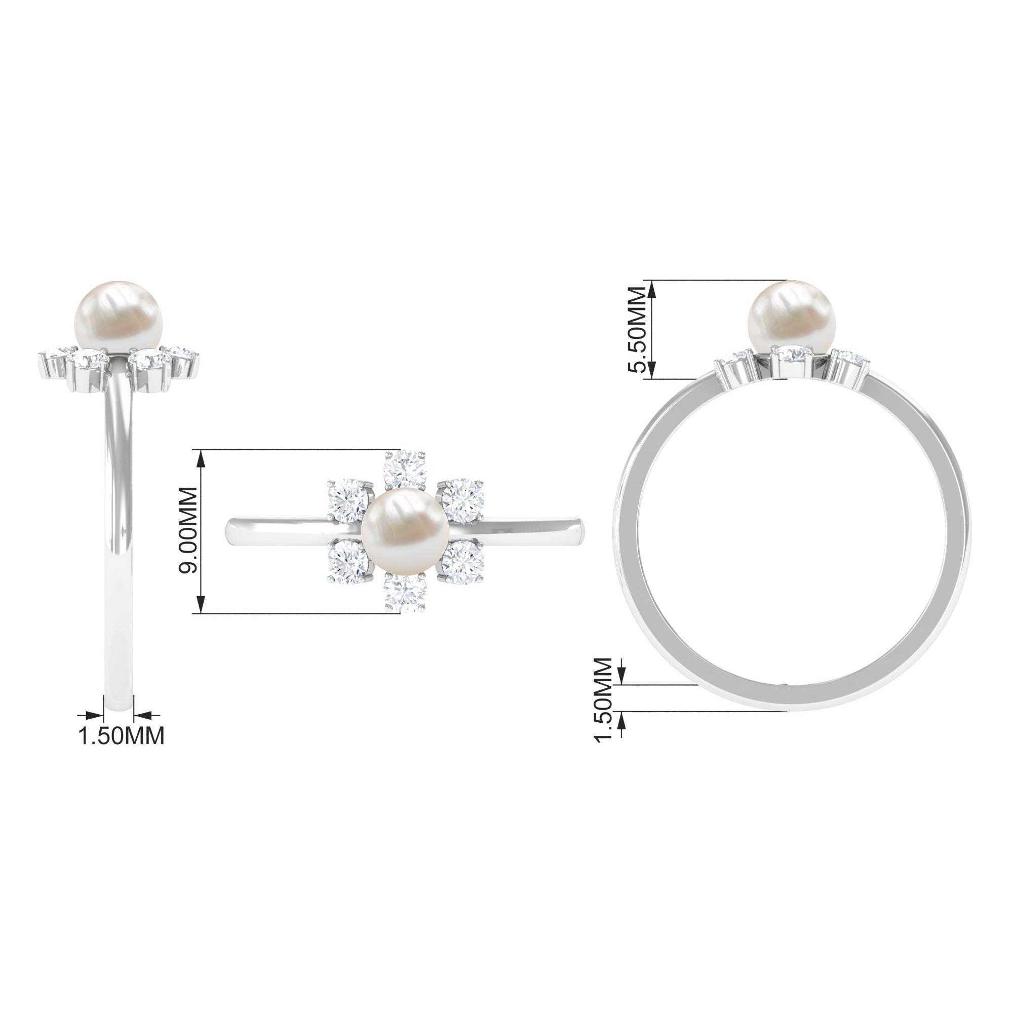 Cultured 2 Carat Freshwater Engagement Ring with Diamond