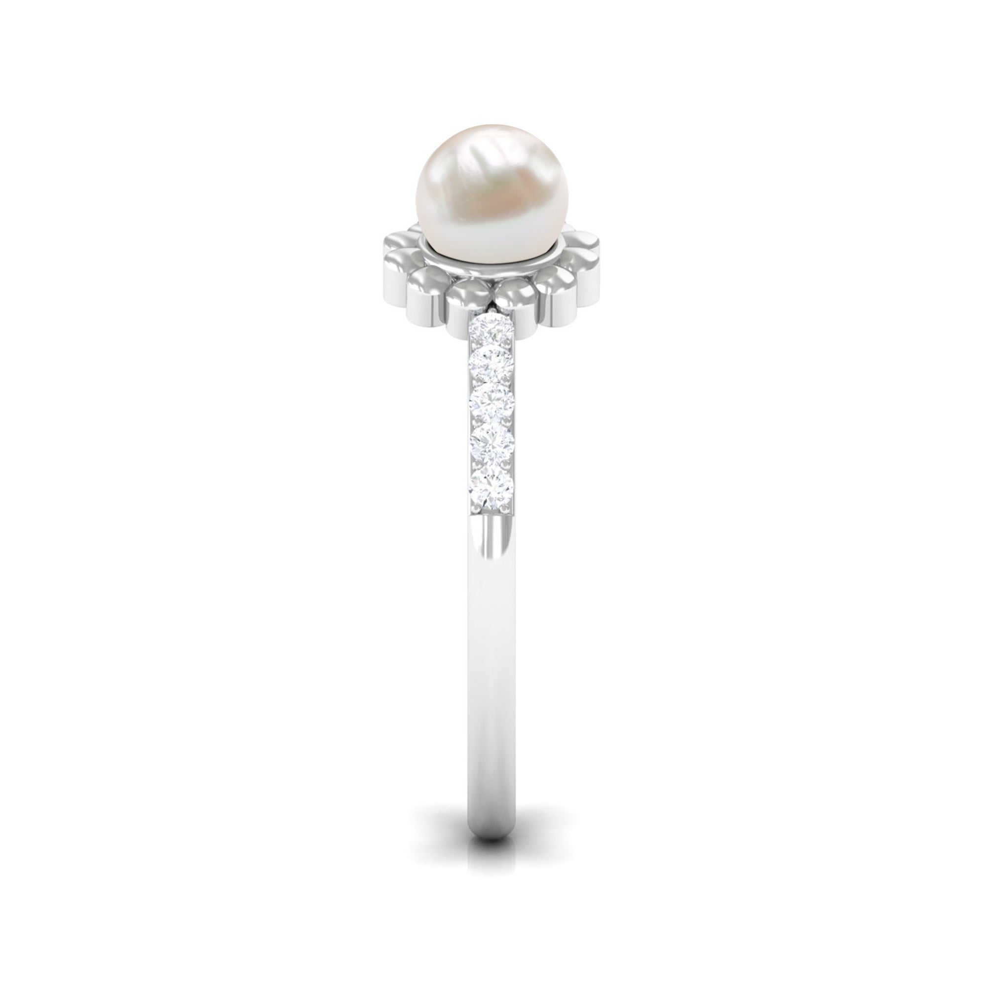 Natural 2 Carat Freshwater Pearl Diamond Flower Cuff Ring