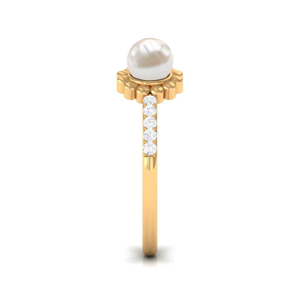 Natural 2 Carat Freshwater Pearl Diamond Flower Cuff Ring