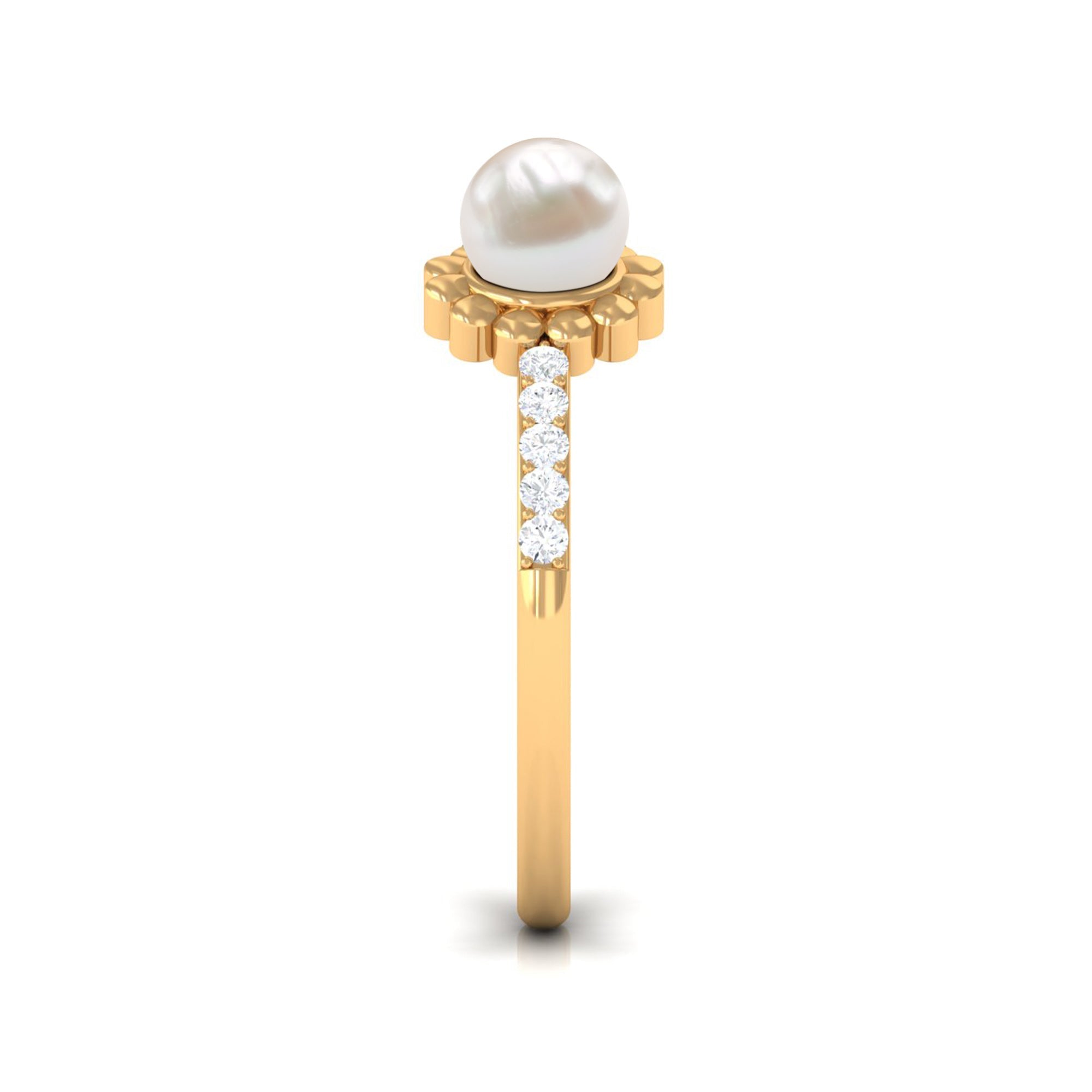 Natural 2 Carat Freshwater Pearl Diamond Flower Cuff Ring