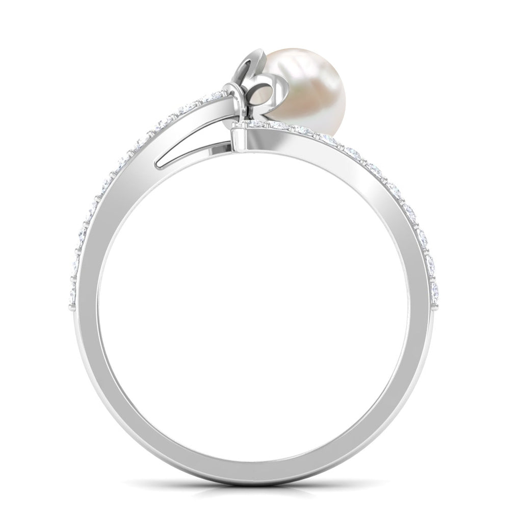 Natural 2 Carat Freshwater Pearl Wrap Engagement Ring with Diamond