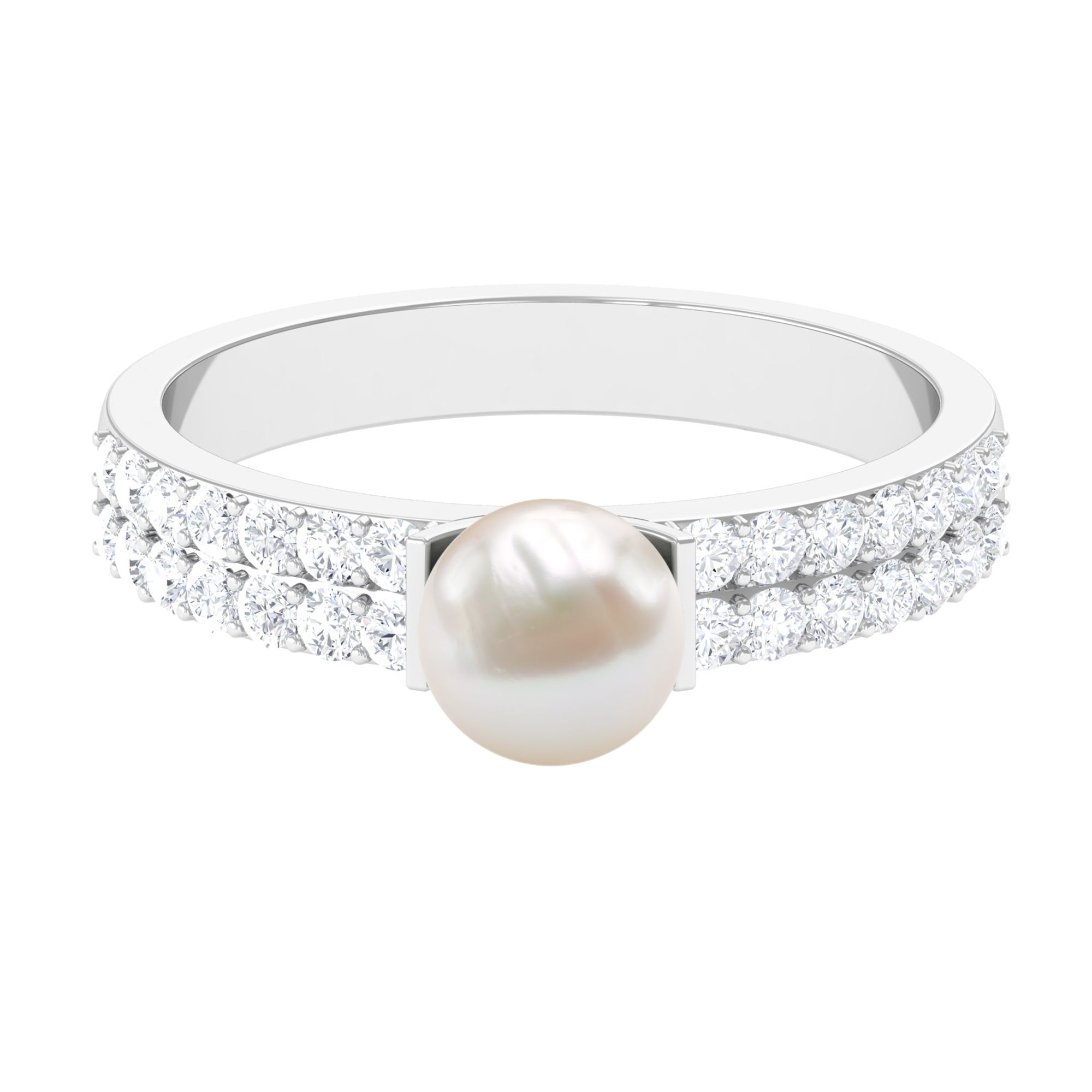 2 Carat Freshwater Pearl Engagement Ring with Diamond