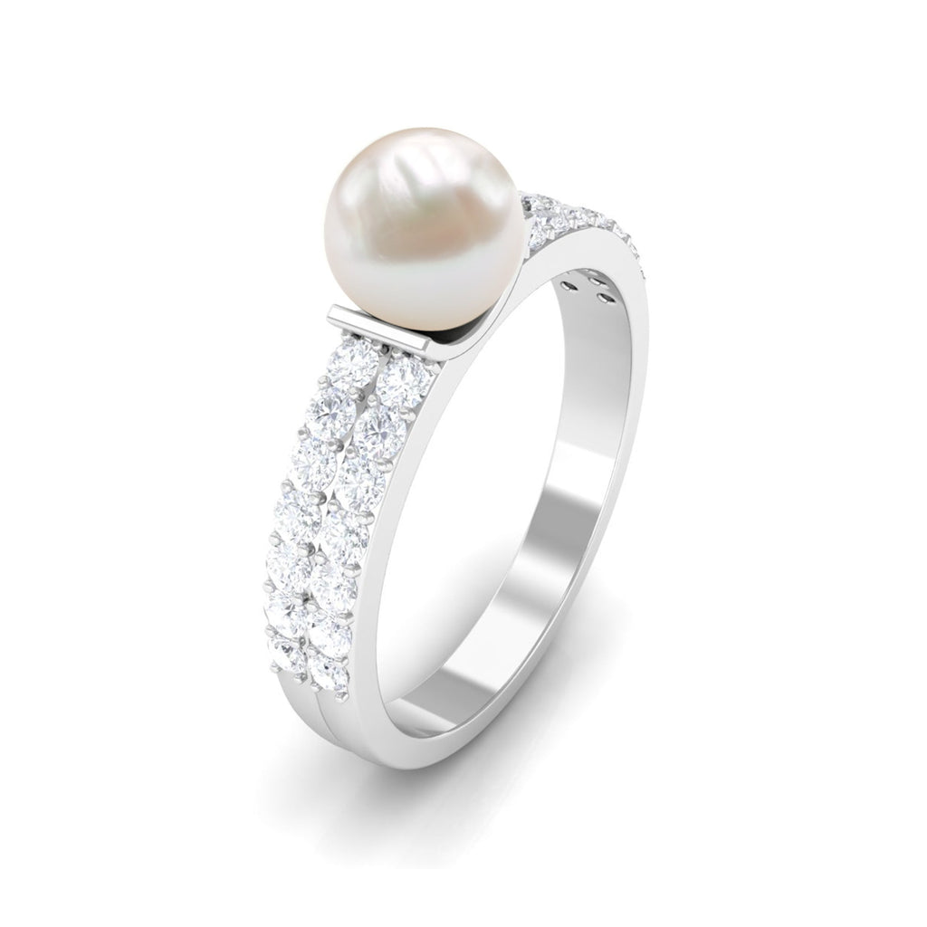 2 Carat Freshwater Pearl Engagement Ring with Diamond