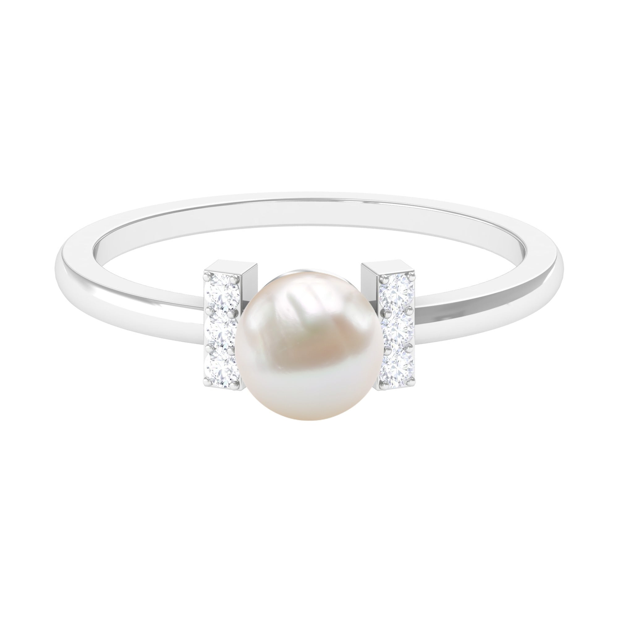 Cultured 2 Carat Freshwater Pearl Solitaire Engagement Ring with Diamond