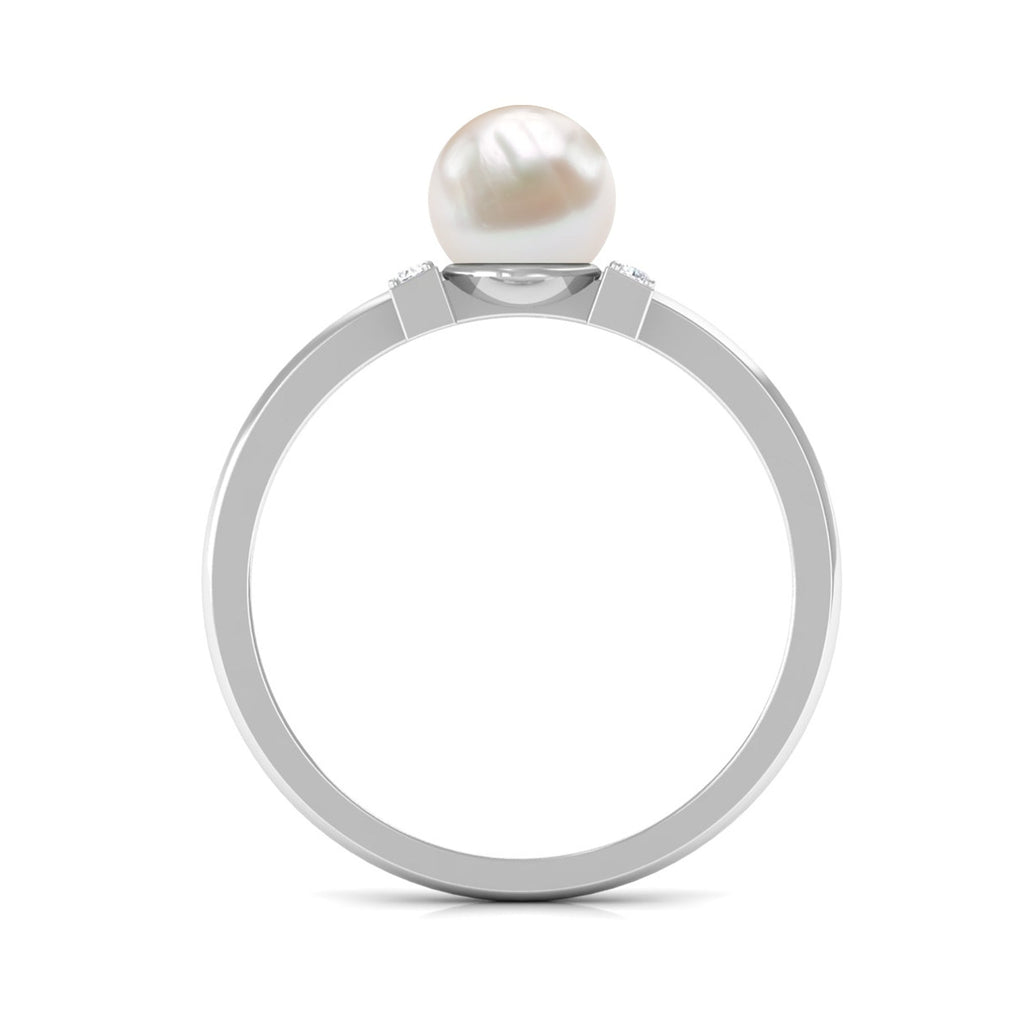 Cultured 2 Carat Freshwater Pearl Solitaire Engagement Ring with Diamond