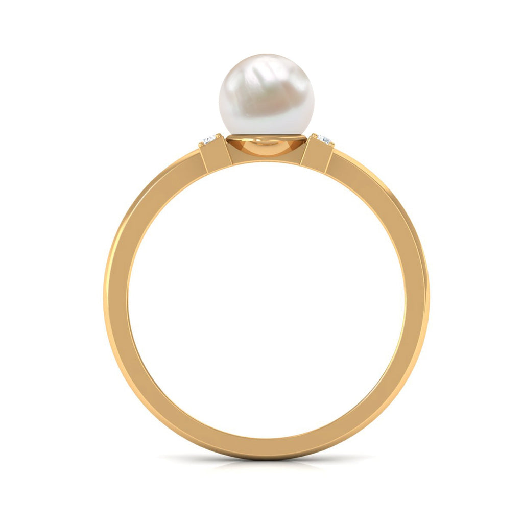 Cultured 2 Carat Freshwater Pearl Solitaire Engagement Ring with Diamond