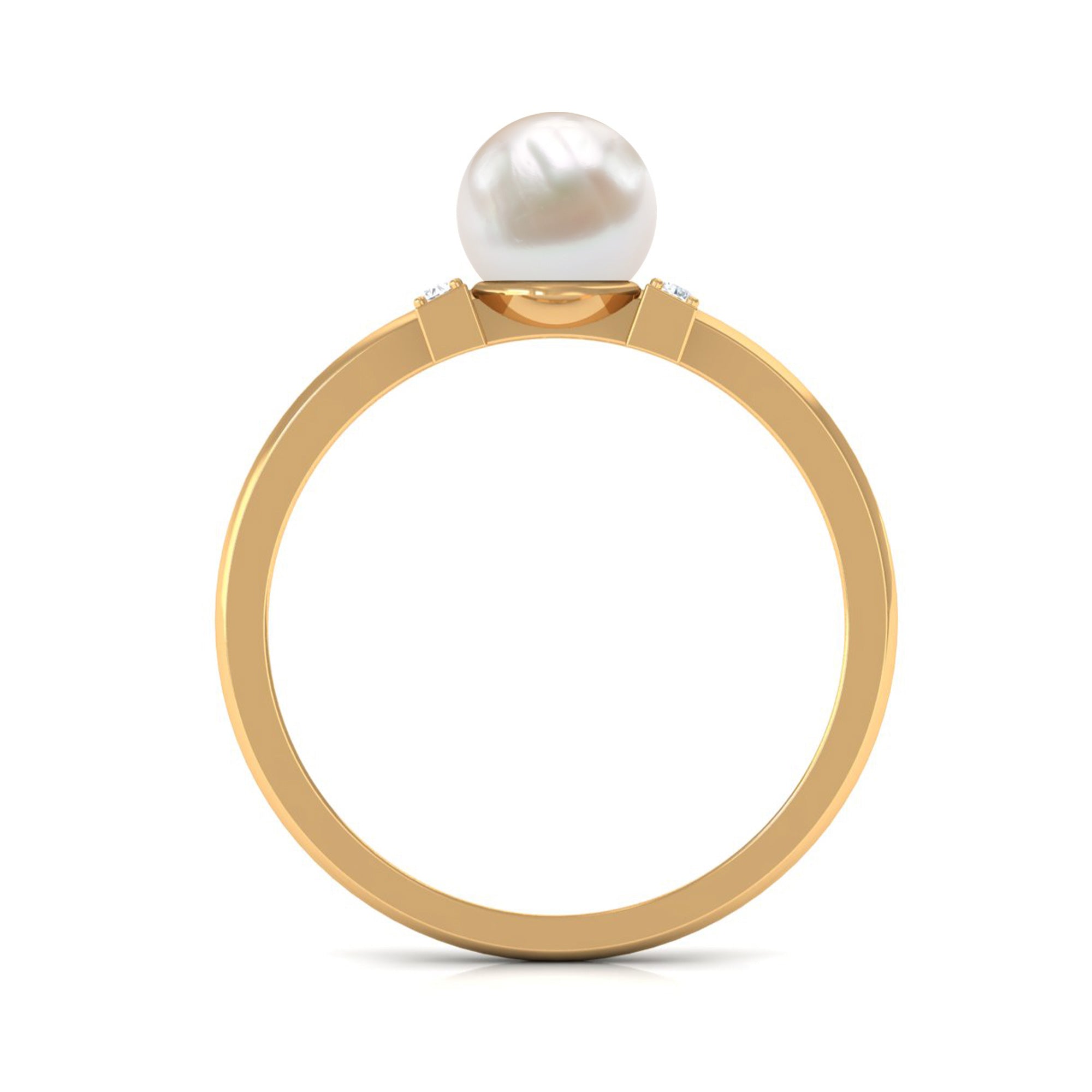 Cultured 2 Carat Freshwater Pearl Solitaire Engagement Ring with Diamond