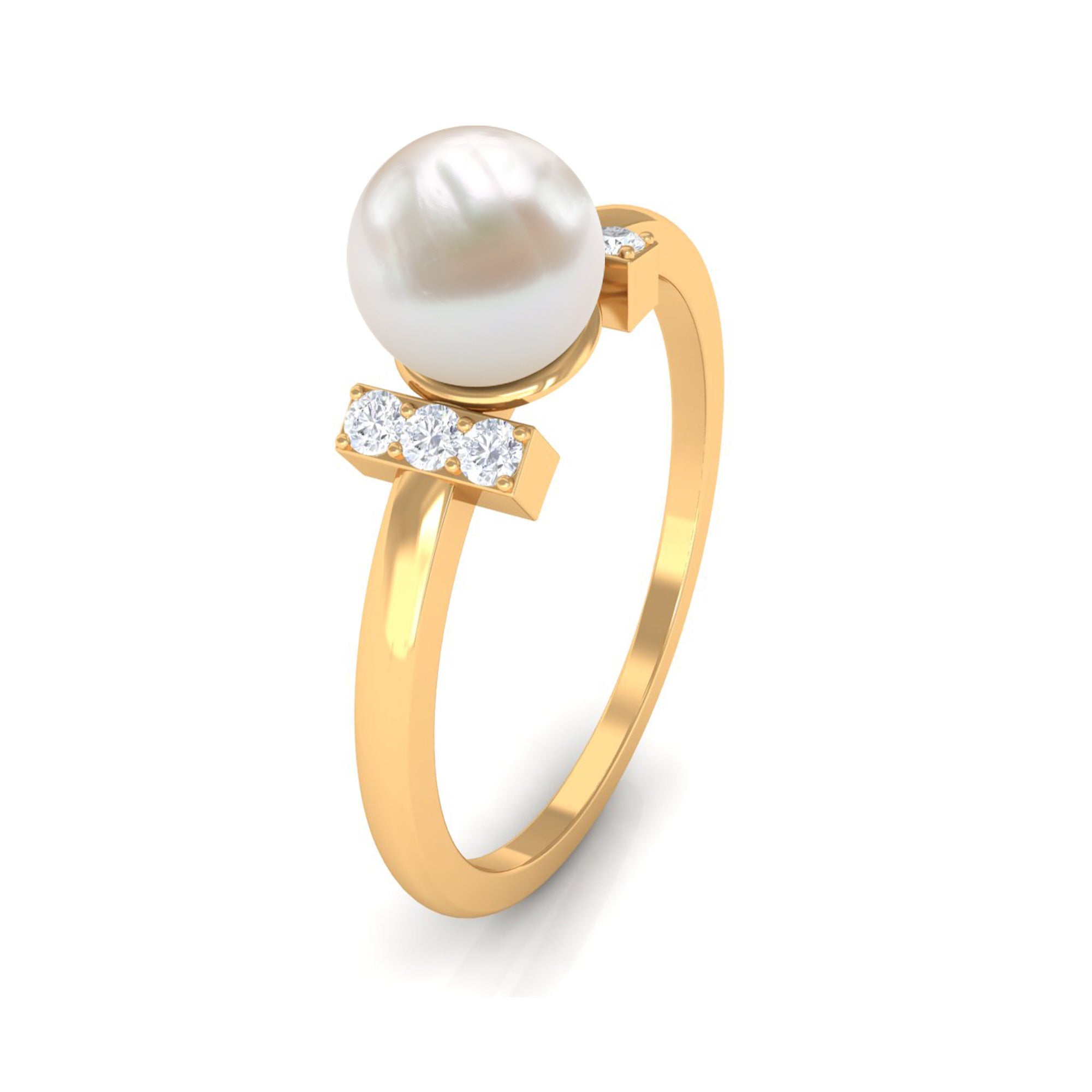 Cultured 2 Carat Freshwater Pearl Solitaire Engagement Ring with Diamond