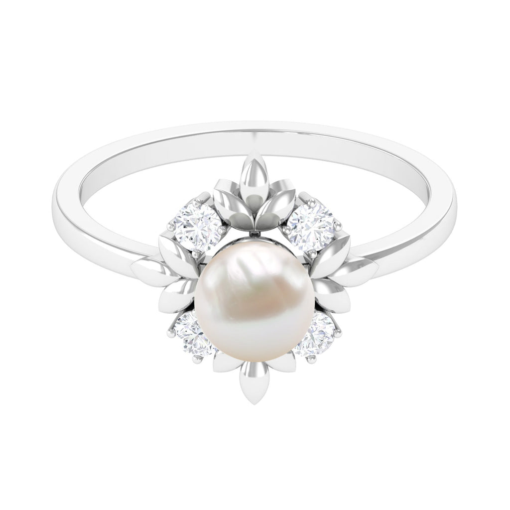 Nature Inspired 2 Carat Freshwater Pearl Engagement Ring with Diamond