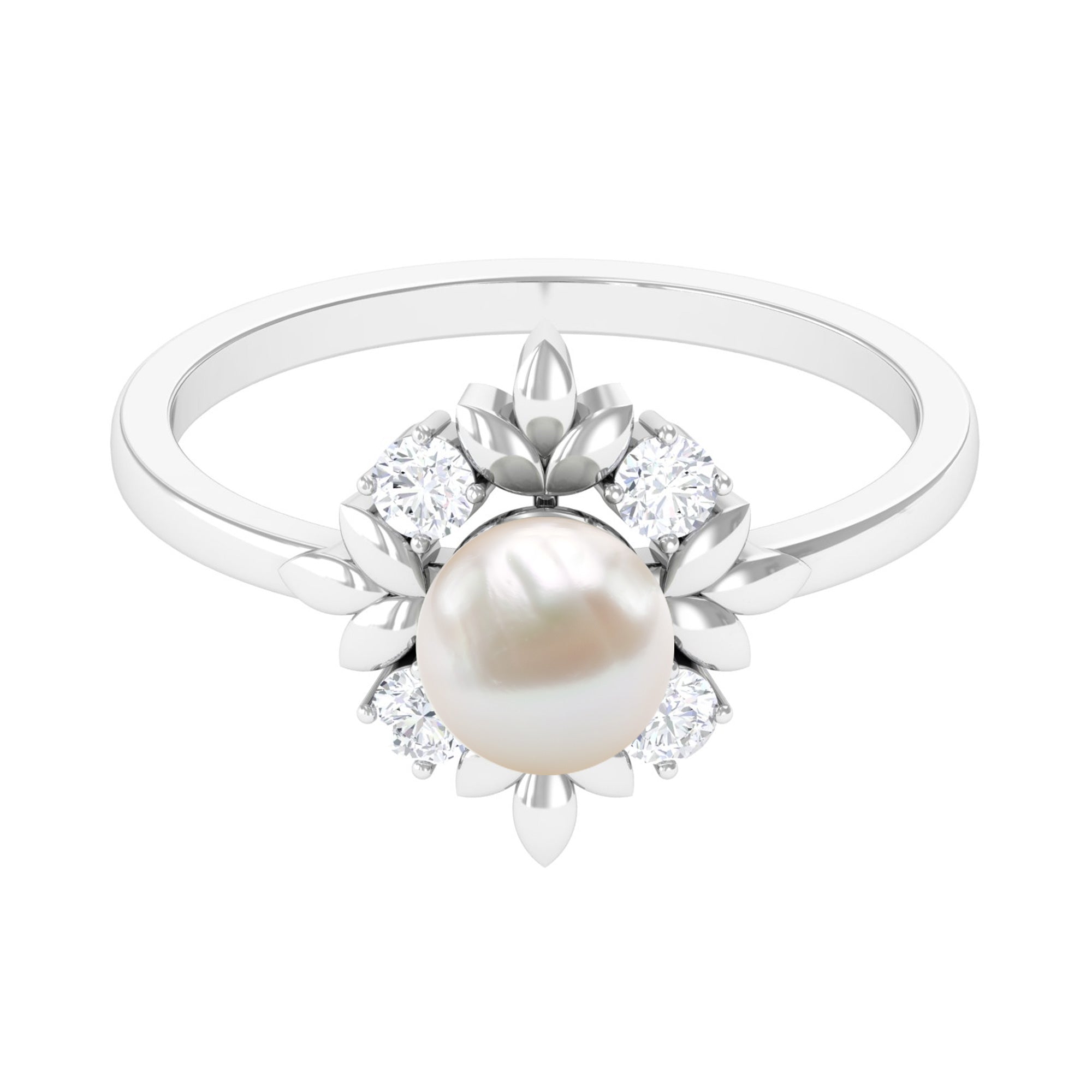 Nature Inspired 2 Carat Freshwater Pearl Engagement Ring with Diamond