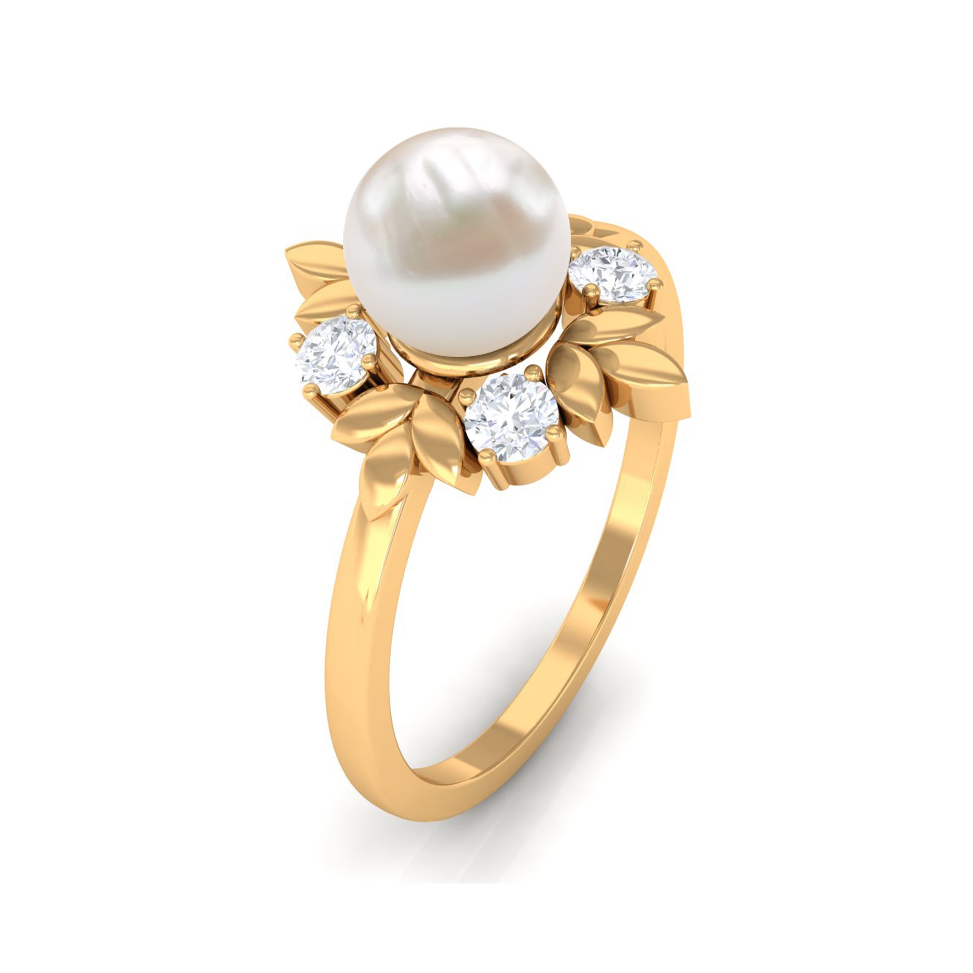 Nature Inspired 2 Carat Freshwater Pearl Engagement Ring with Diamond
