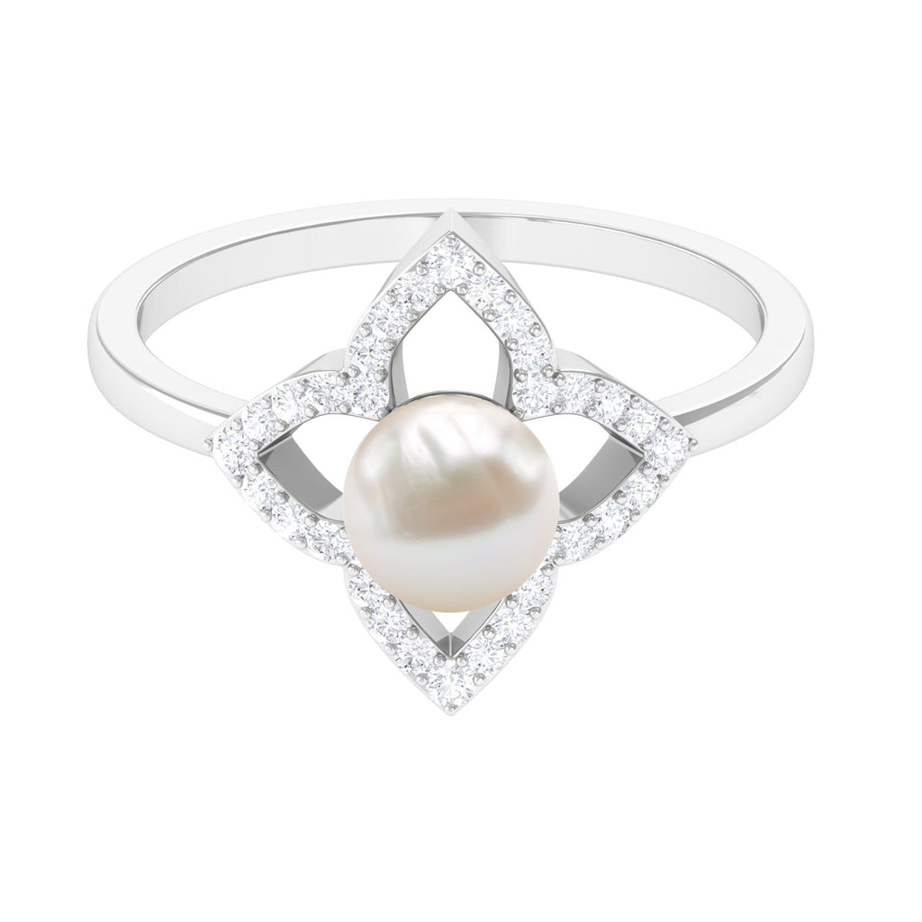 Real 2 Carat Freshwater Pearl Flower Engagement Ring with Diamond