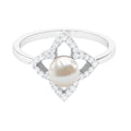 Real 2 Carat Freshwater Pearl Flower Engagement Ring with Diamond