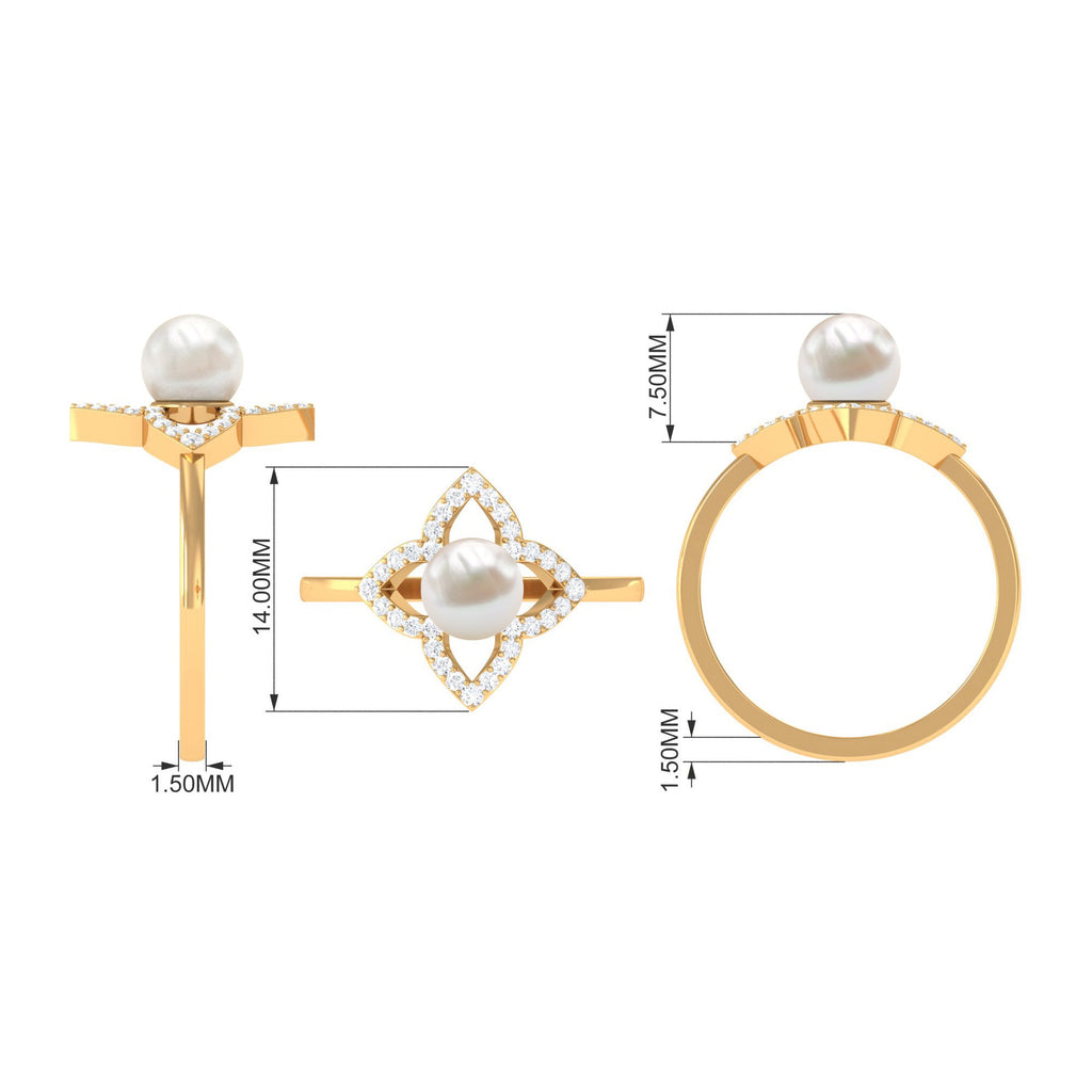 Real 2 Carat Freshwater Pearl Flower Engagement Ring with Diamond